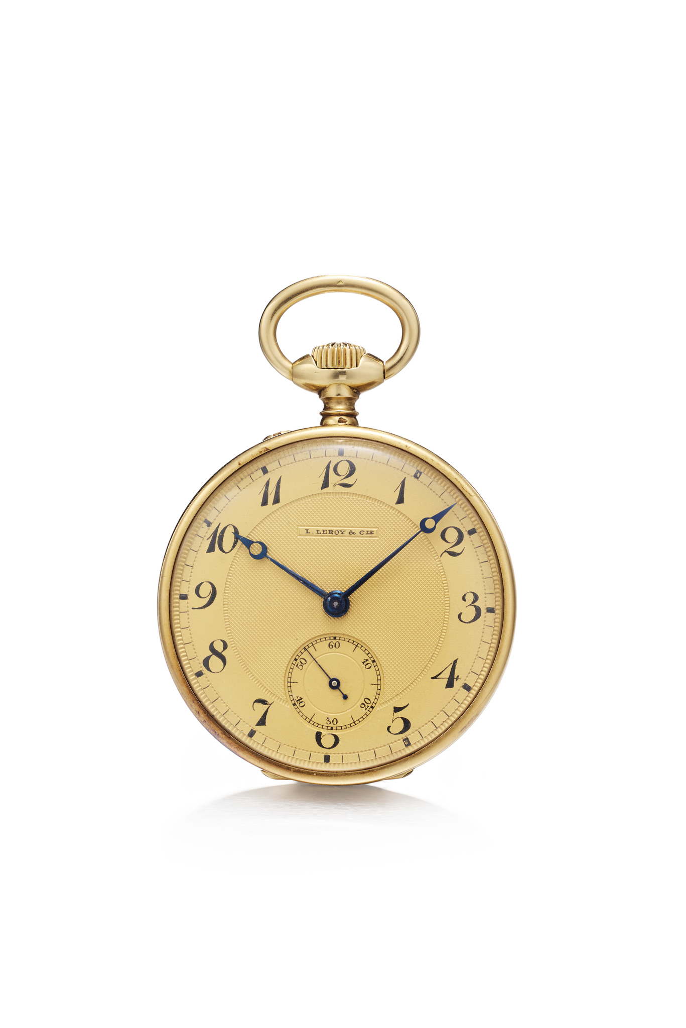 L. Leroy & Cie - Pocket watch with gilded guilloché (engine-turned) dial; 18K yellow gold