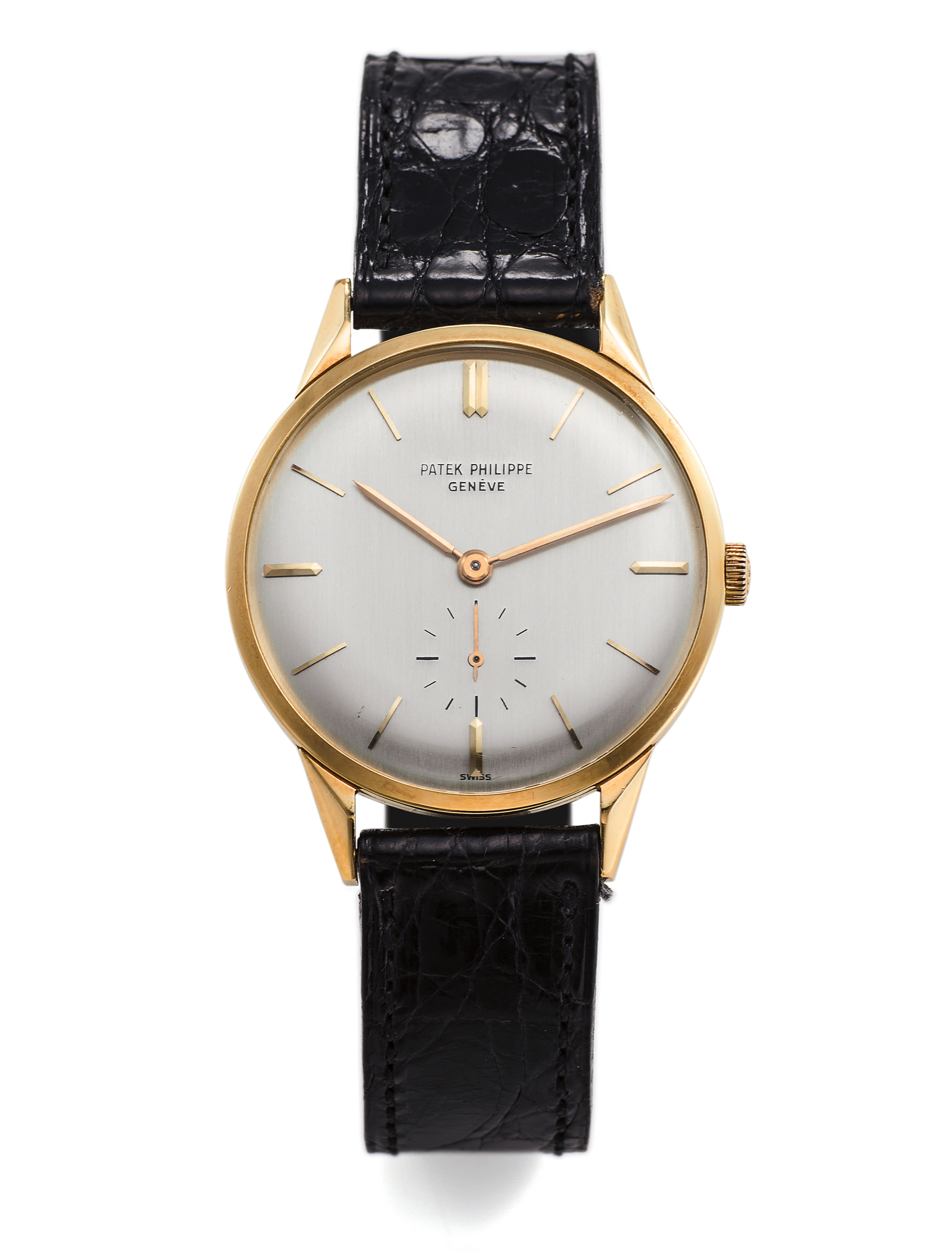 PATEK PHILIPPE REF. 2568 YELLOW GOLD
Patek Philippe, Genève, No. 750261, case No. 517303, 
Ref. 2568-1. Made circa 1960. 
Very fine and rare, hand-winding, elegant, 18K yellow 
gold wristwatch with 18K yellow gold Patek Philippe 
buckle. Accompanied by Patek Philippe box.