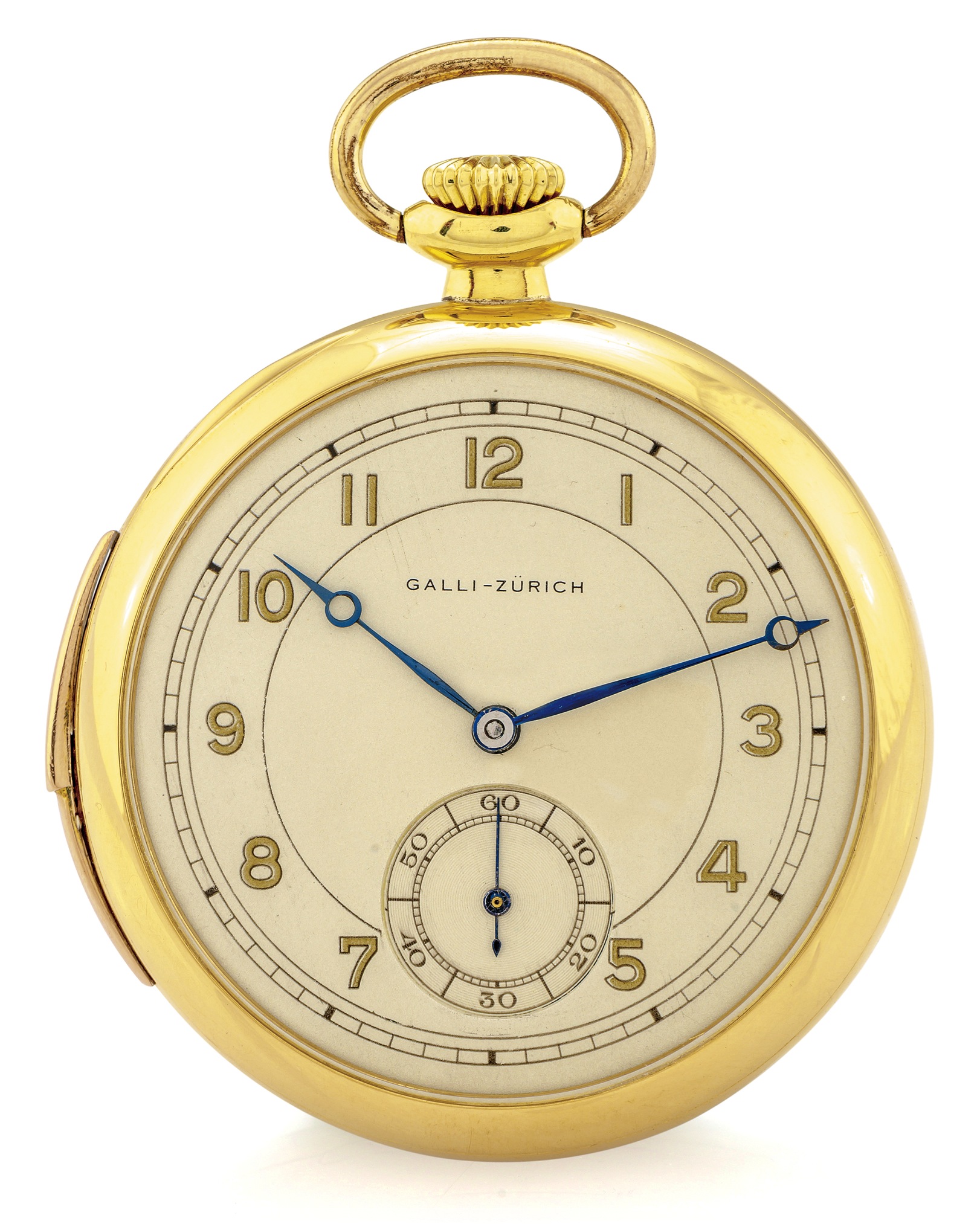 MIN UTE REPEATER PINK GOLD 
Retailed by Galli, Zurich, Swiss, "Répétition à Minutes 1ere. 
Qualité", case No. 38510. Made circa 1915. 
Fine, 18K pink gold, keyless minute repeating pocket watch.