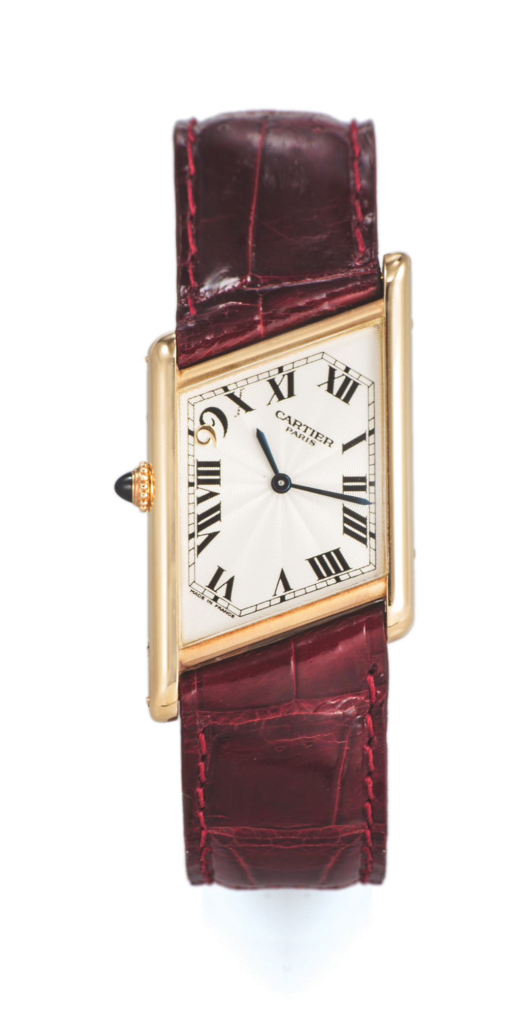 CARTIER REF 2488 TANK PARALLELOGRAM ASYMMETRIC MACAU 1999
Cartier, Paris, Private Collection, Asymmetric Tank, Macau 1999, No. 80/99, Ref. 2488.
Made in a limited edition of 99 pieces in 1999 to commemorate the Handover of
Macau to the Government of China.
Very fine, asymmetric rectangular, 18K yellow gold wristwatch with a Cartier 18K
pink gold deployant clasp. Accompanied by the original Cartier box, guarantee (now
void) and instruction manual and travel case