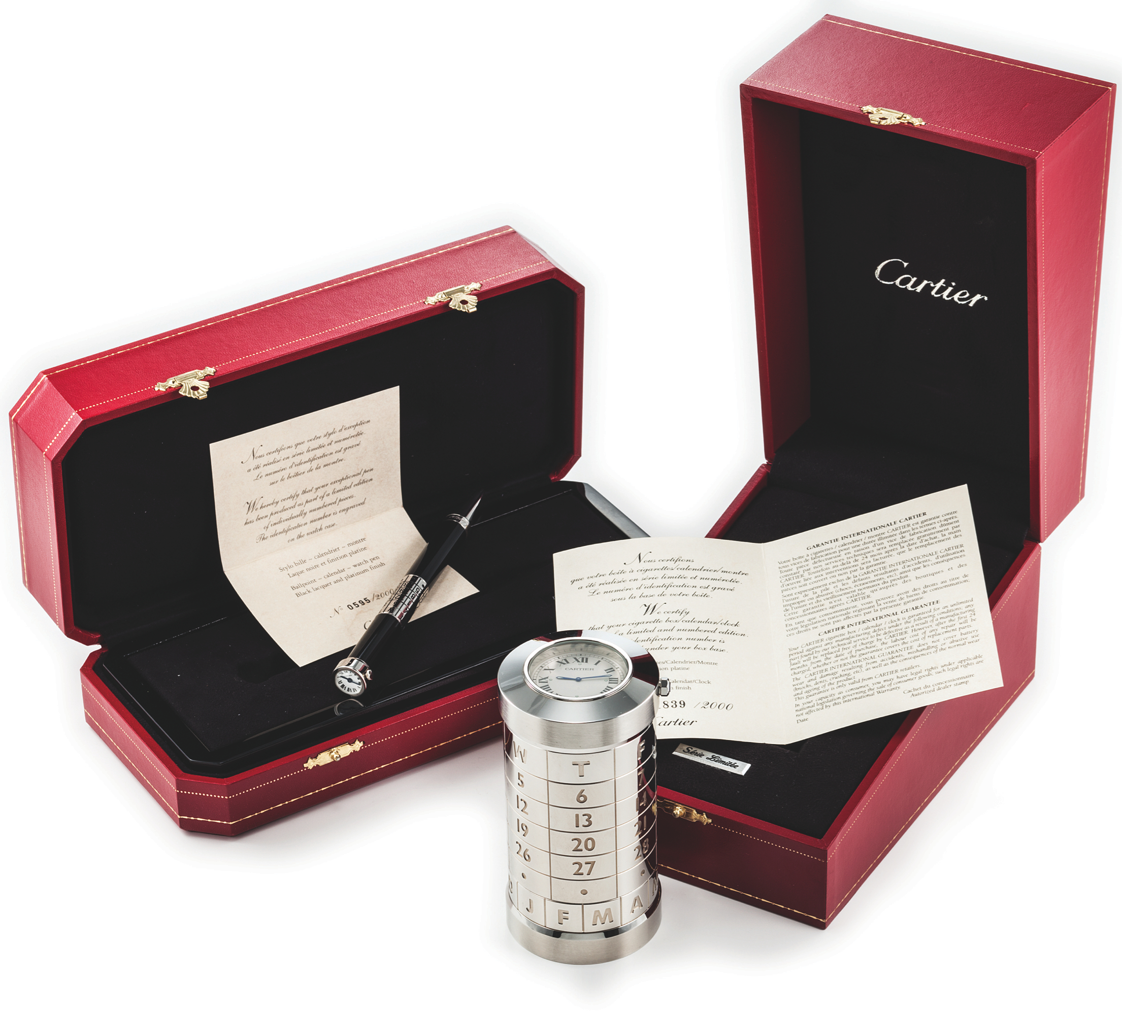 CARTIER CALENDAR WATCH PEN AND CIGARETTE CASE ? LIMITED EDITION
