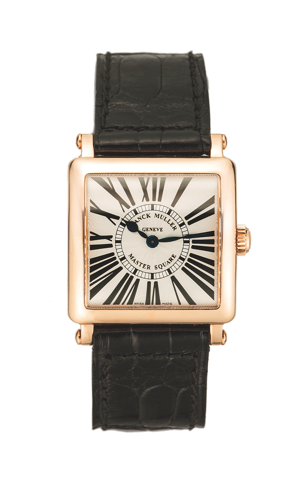 FRANCK MULLER REF.6002
MASTER SQUARE PINK GOLD
Franck Muller, No. 496, Ref. 6002. Made circa 2000.
Fine, square, 18K pink gold quartz lady?s wristwatch with an
18K pink gold Franck Muller buckle.