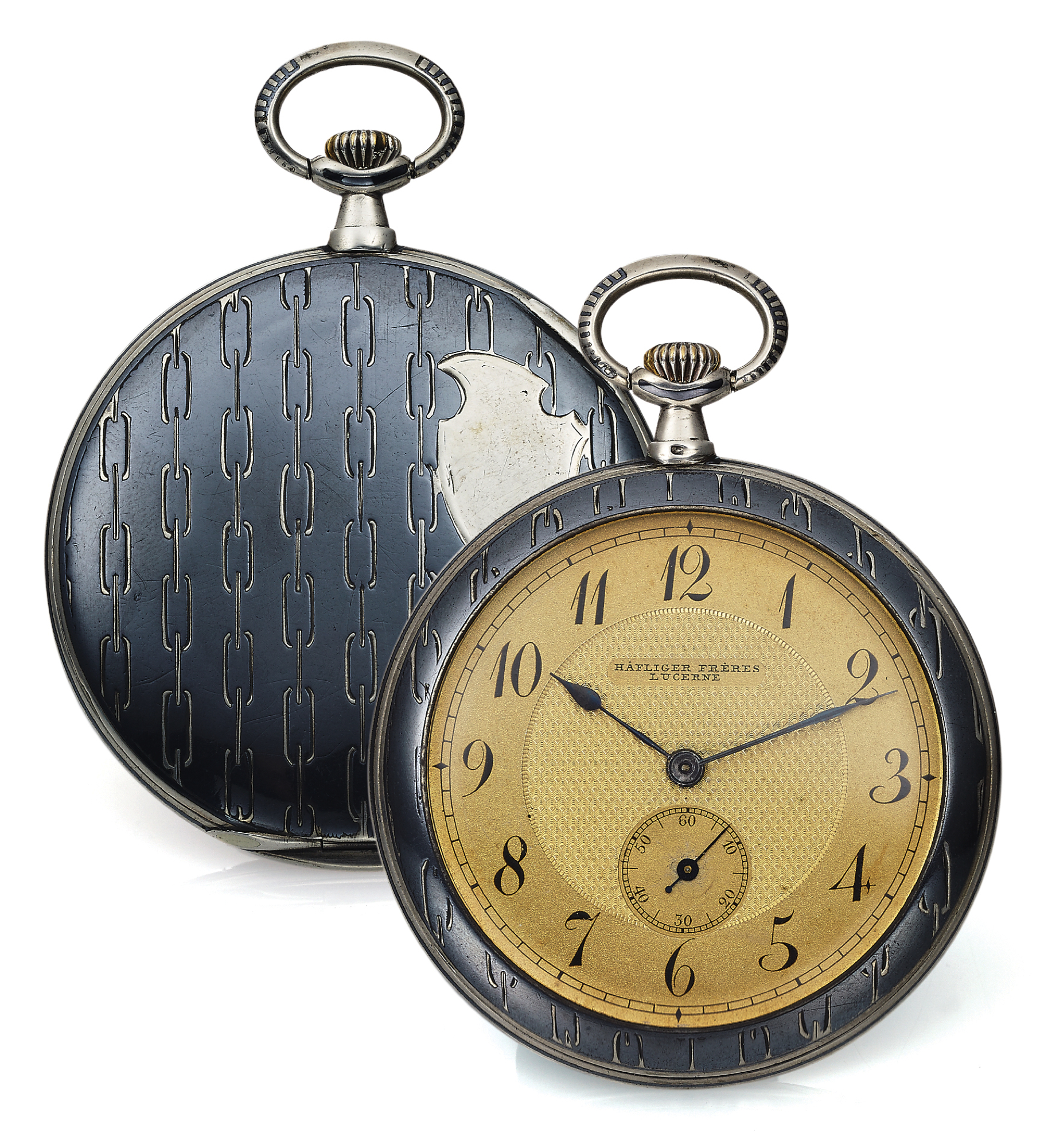 HAEFLIGER STERLING SILVER NIELLO
Haefliger Freres, Lucerne, Swiss, No. 17721. Made circa 1910. 
Fine and rare, thin, silver, open faced, keyless dress watch.