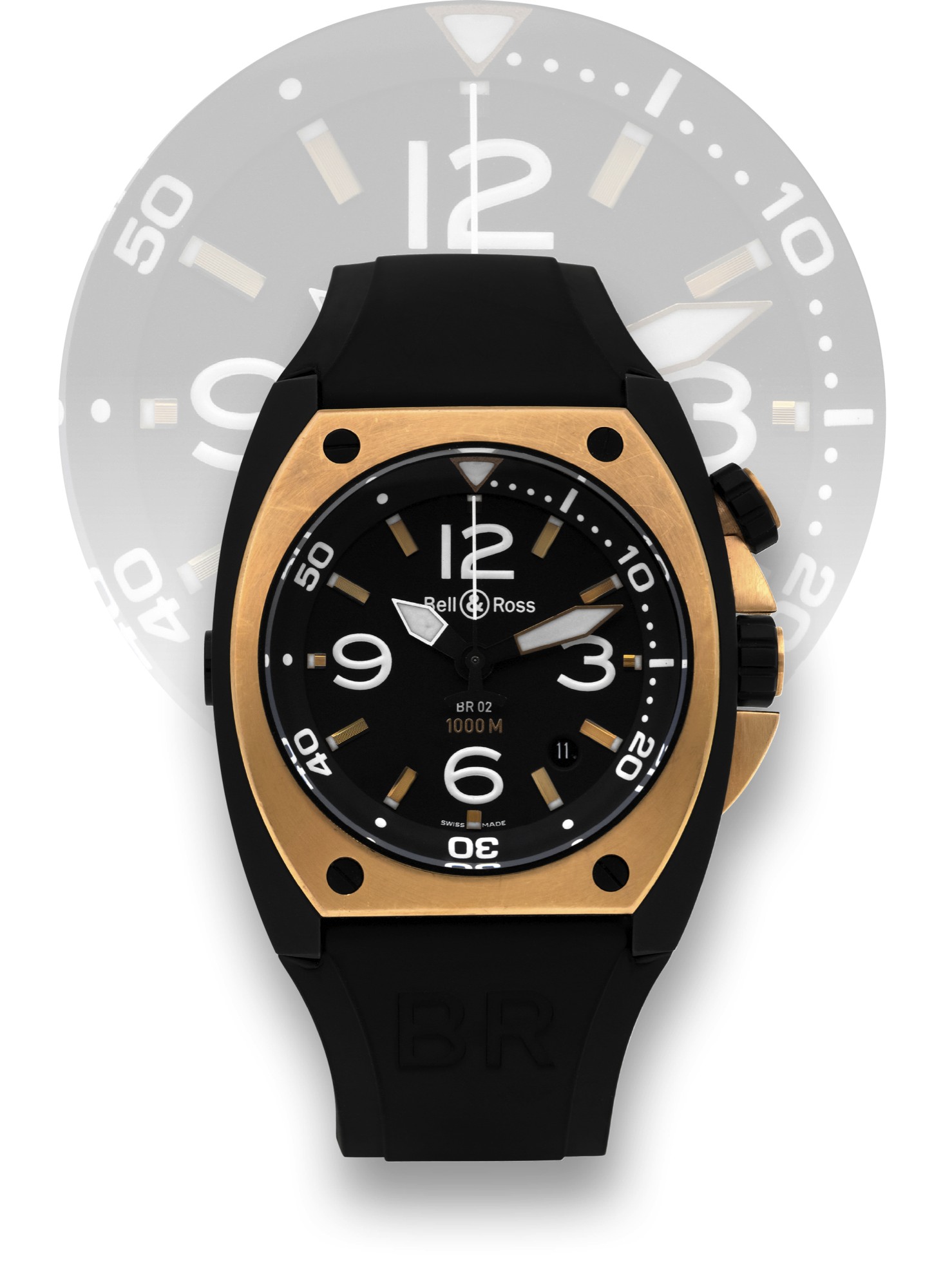 BELL & ROSS DIVER?S WATCH
Bell & Ross, "BR 02 Instrument,? Ref. BR02-20-S/ R-312. Sold
on December 10, 2007.
Fine, large, tonneau-shaped, center-seconds, self-winding,
water resistant, carbon-finished stainless steel and 18K pink
gold diver's wristwatch with date, revolving timing scale,
escape valve and an 18K pink gold Bell & Ross buckle.
Accompanied by a Bell & Ross fitted box, warranty and
instruction manual.
