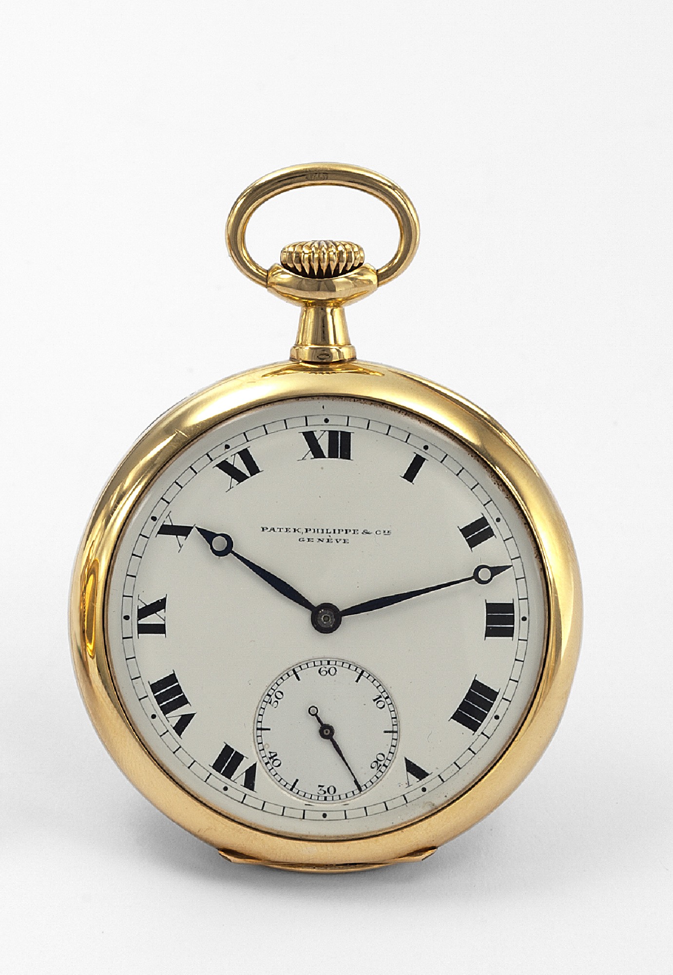 PATEK PHILIPPE & CIE GOLD POCKET WATCH
Patek Philippe & Cie., Geneve, No. 167828, case No. 273720.
Made circa 1910.
Very fine and rare, 18K yellow gold, keyless pocket watch.