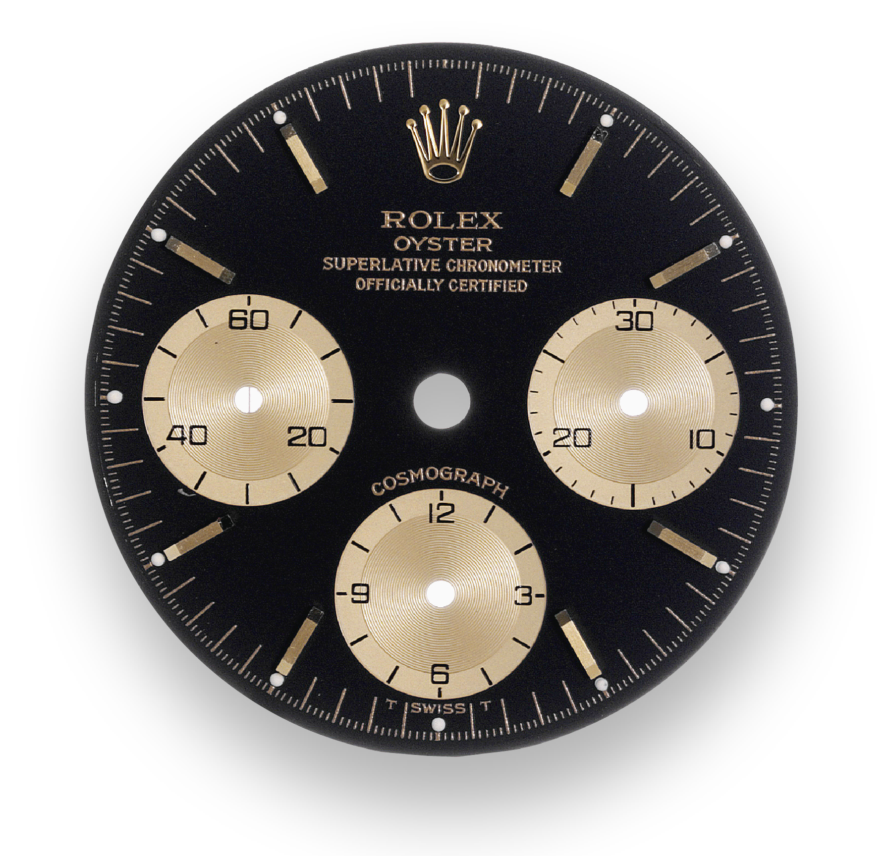 Rolex dial, Ref. 6263, 6265 14K and 18K gold, to
fit cal. 727. Rolex Oyster, Superlative Chronometer,
Officially Certified, Cosmograph.