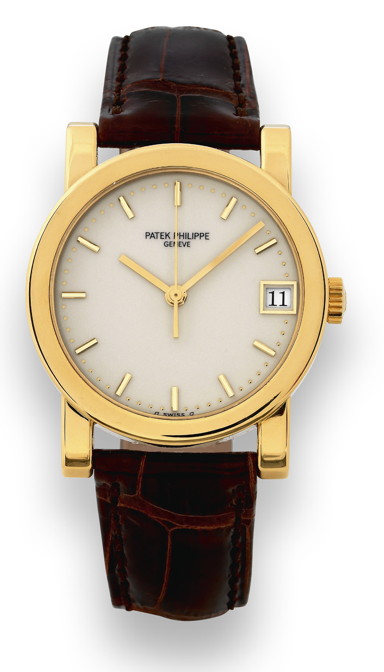 Ref. 5012 Ivory Dial
Patek Philippe, Genève, movement No. 1912379,
case No. 2938046. Ref. 5012. Made in 1993, sold on October
21st, 1993.
Very fine, center seconds, self-winding, water-resistant, 18K
yellow gold wristwatch with date. Accompanied by the Extract
from the Archives.