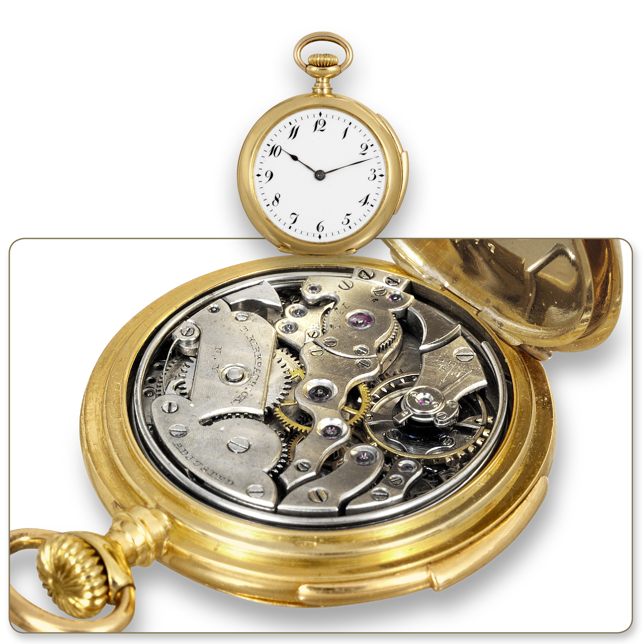 Miniature Five-Minute Repeater
Swiss, No. 7567, retailed by T. Kirkpatrick, New York. Made
circa 1890.
Very fine and extremely rare, miniature five-minute repeating,
keyless, lady?s pendant watch.
