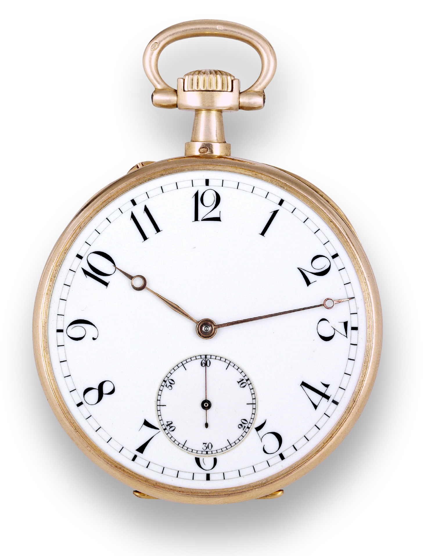 Poitevin
Mons B. Poitevin & V. LeJeune, L. Gironde succr, 22 Rue Vivienne, Paris, No. 50615. Made circa 1907.
Very fine, 18K gold, keyless pocket watch.