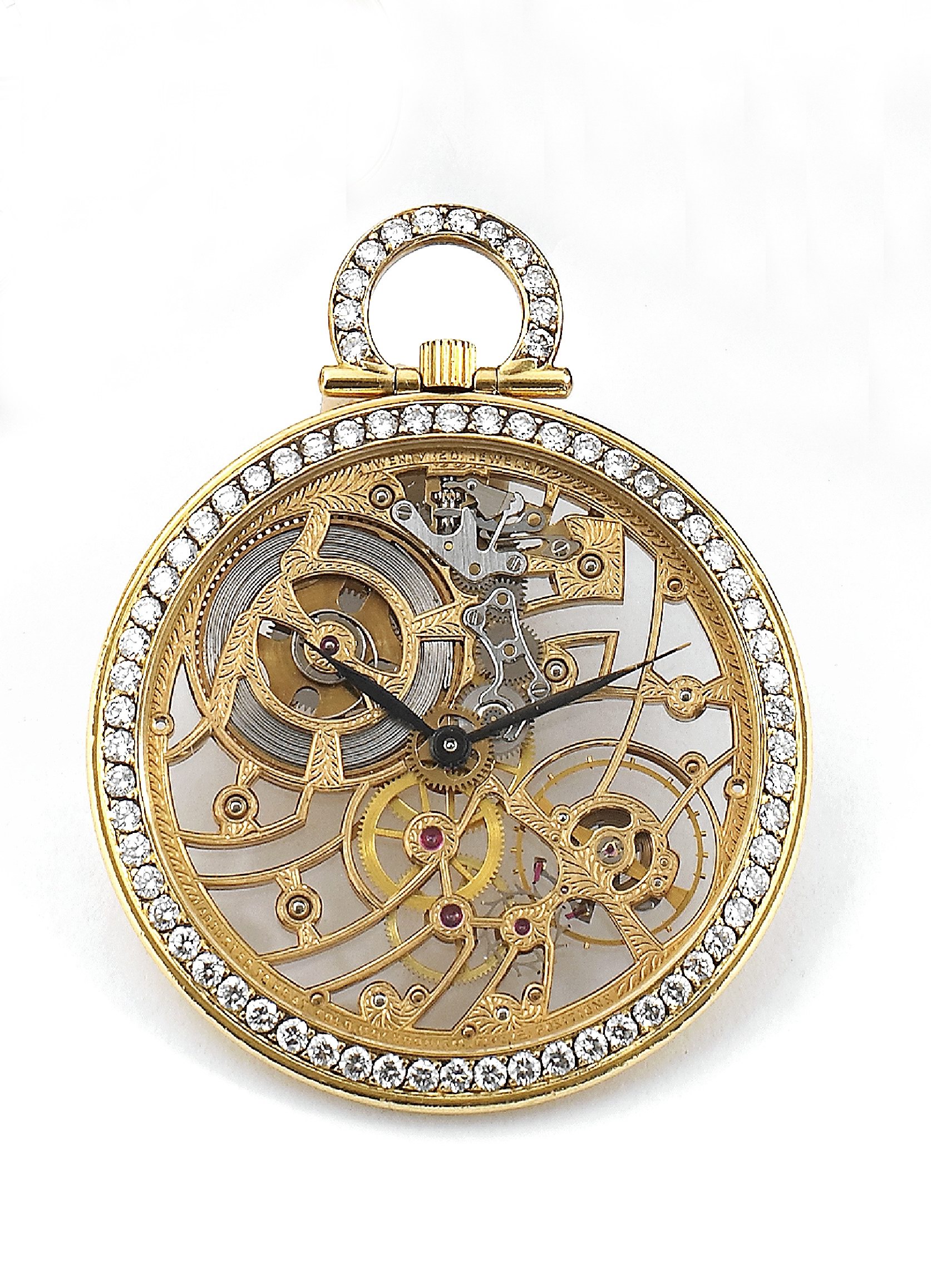 Audemars Piguet - Skeleton - Yellow Gold and Diamonds
Audemars Piguet, Genève, No. 263744, Ref. C3858. Made circa 1980.
Very fine, elegant and thin, 18K yellow gold and diamond, skeletonized, keyless dress watch.