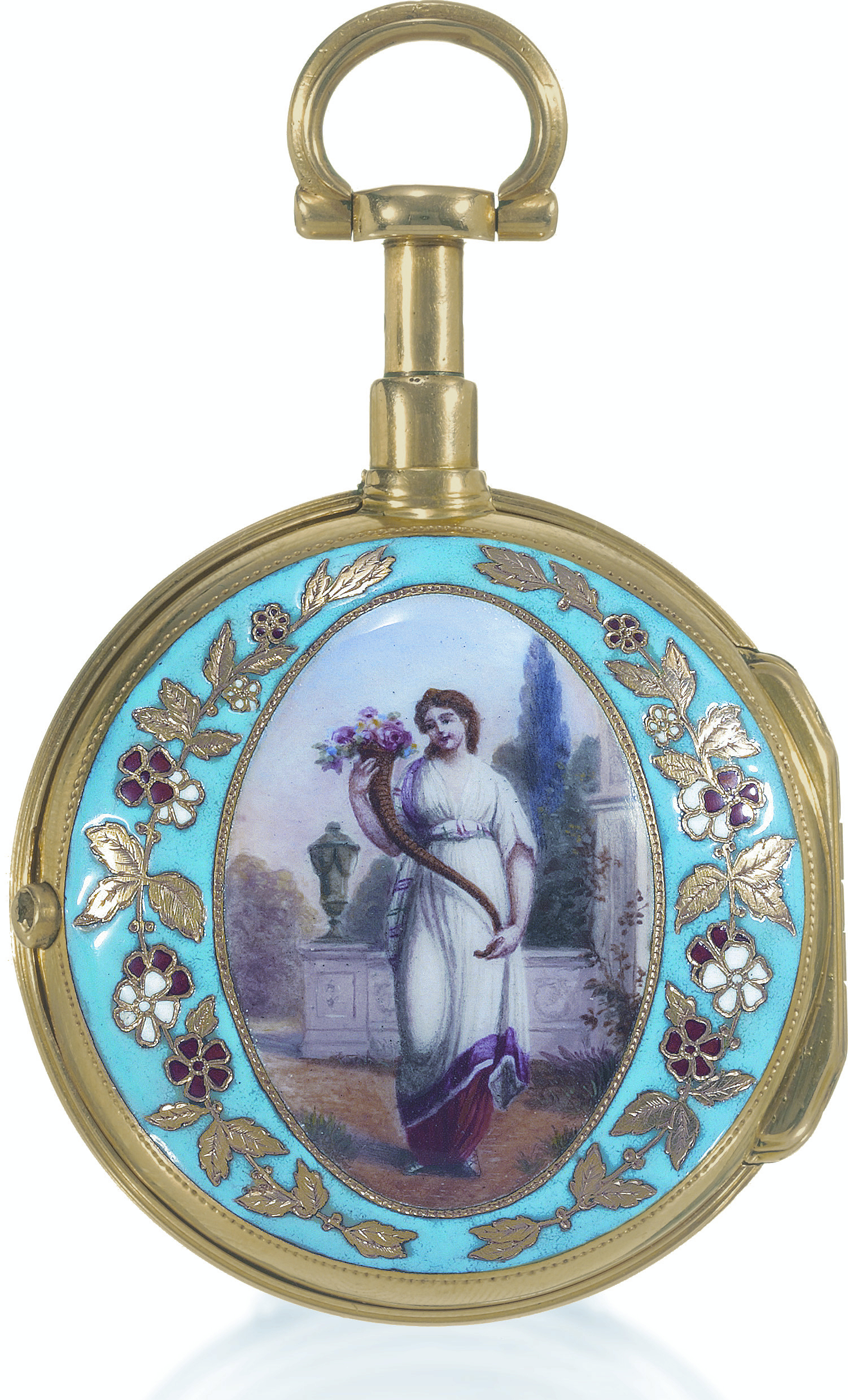 Ceres 
Gaudet a Paris, No. 147. Made circa 1770.
Very fine and rare, quarter-repeating a toc, 18K gold and
painted on enamel pocket watch with short gold chain, ratchet
key and tassel.