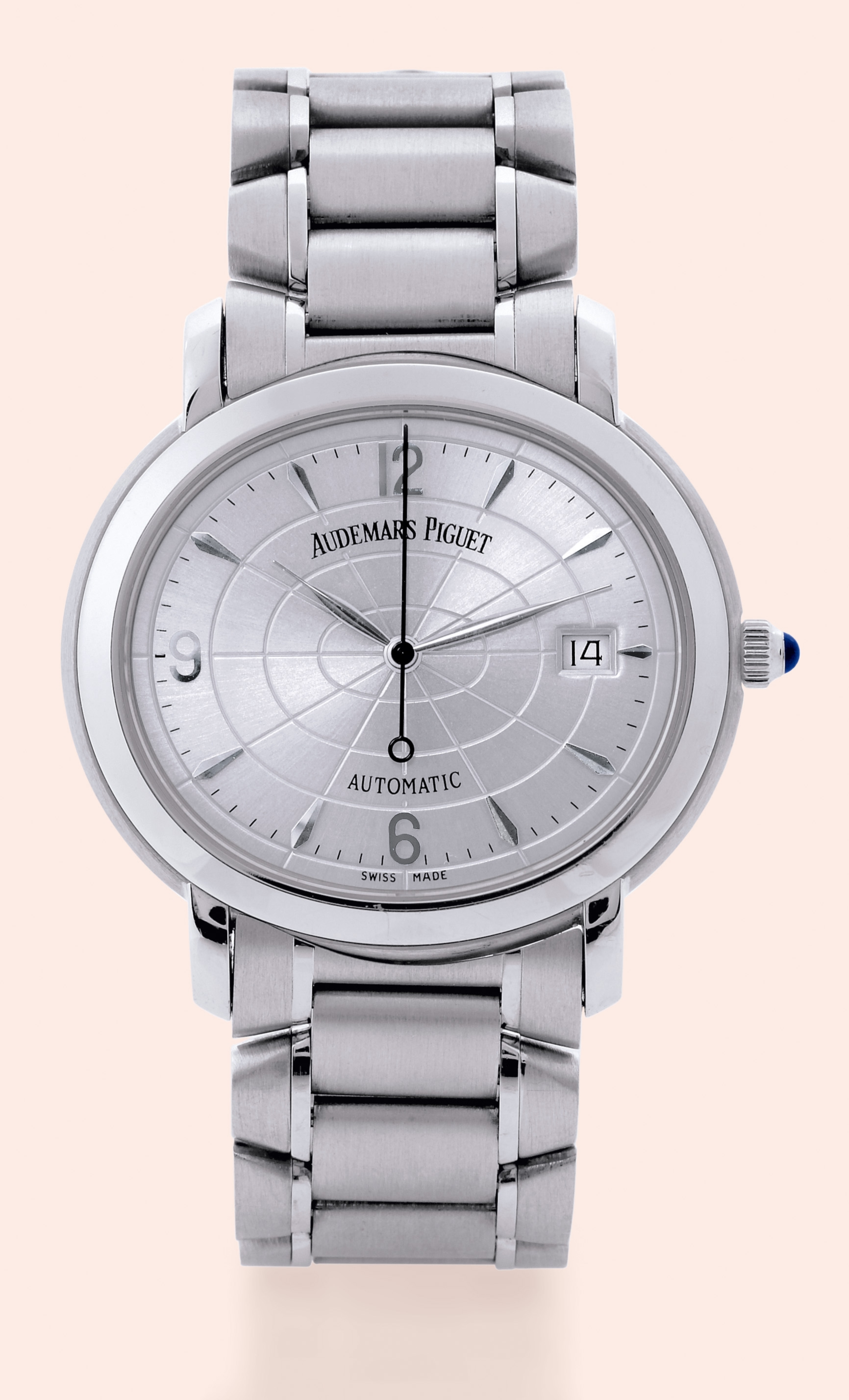 "Millenary"
Audemars Piguet,
Genève, "Millenary",
case No. E 10624, Ref. 14908 BC. Made
in 2001.
Very fine, horizontal oval, centerseconds,
self-winding, water-resistant,
18K white gold gentleman's wristwatch
with date and an 18K white gold
Audemars Piguet deployant clasp.
Accompanied by a fitted box and a
certificate.