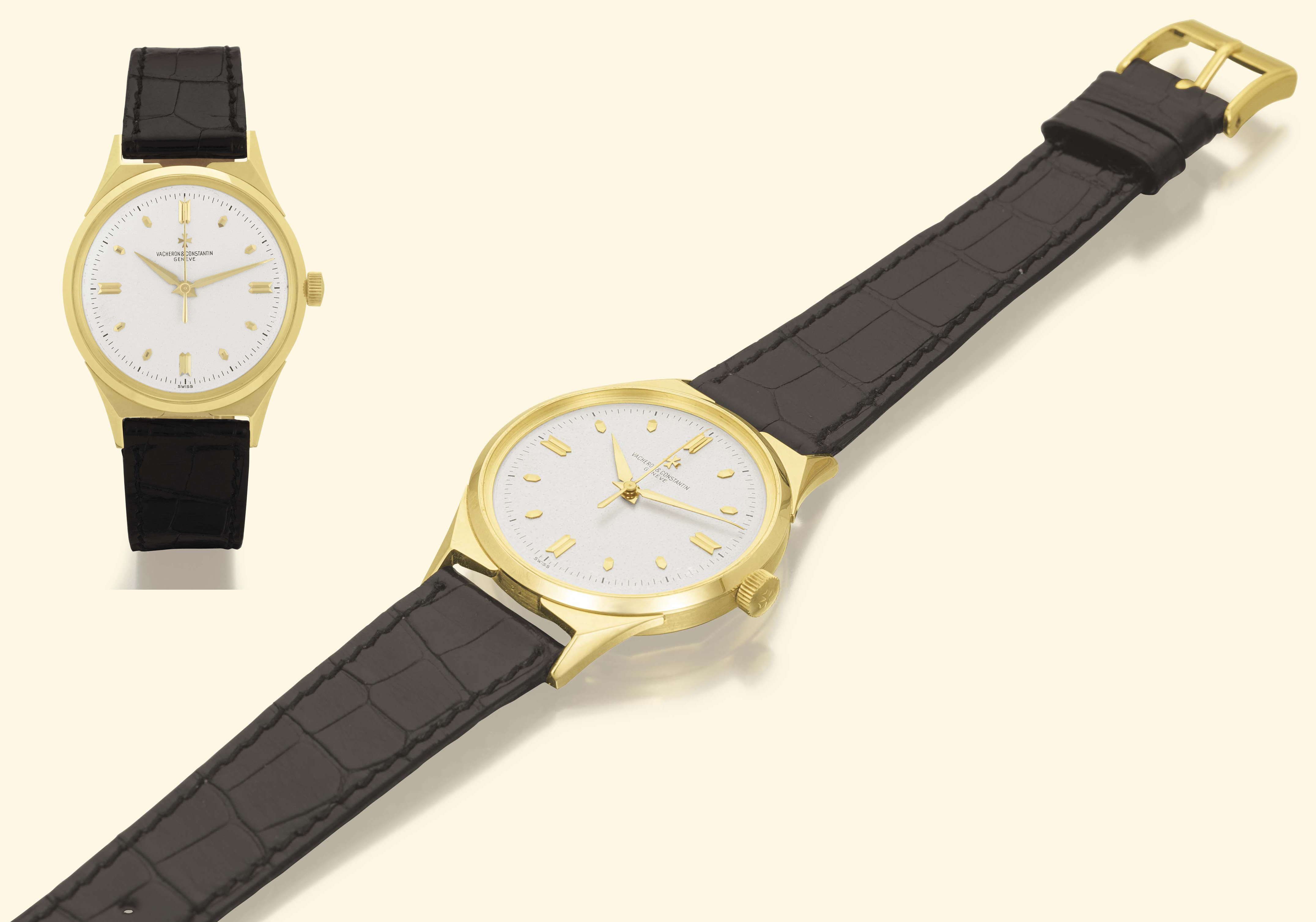 "Chronomètre Royal" Vacheron & Constantin, Genève, "Chrono-mètre Royal", No. 509427, case No. 367132, Ref. 6111. Made in 1958. Very fine and rare, water-resistant, 18K yellow gold gentle-man's wristwatch with hacking center-seconds, and a yellow gold Vacheron & Constantin buckle. Accompanied by a Cer-tificate of Authenticity.
