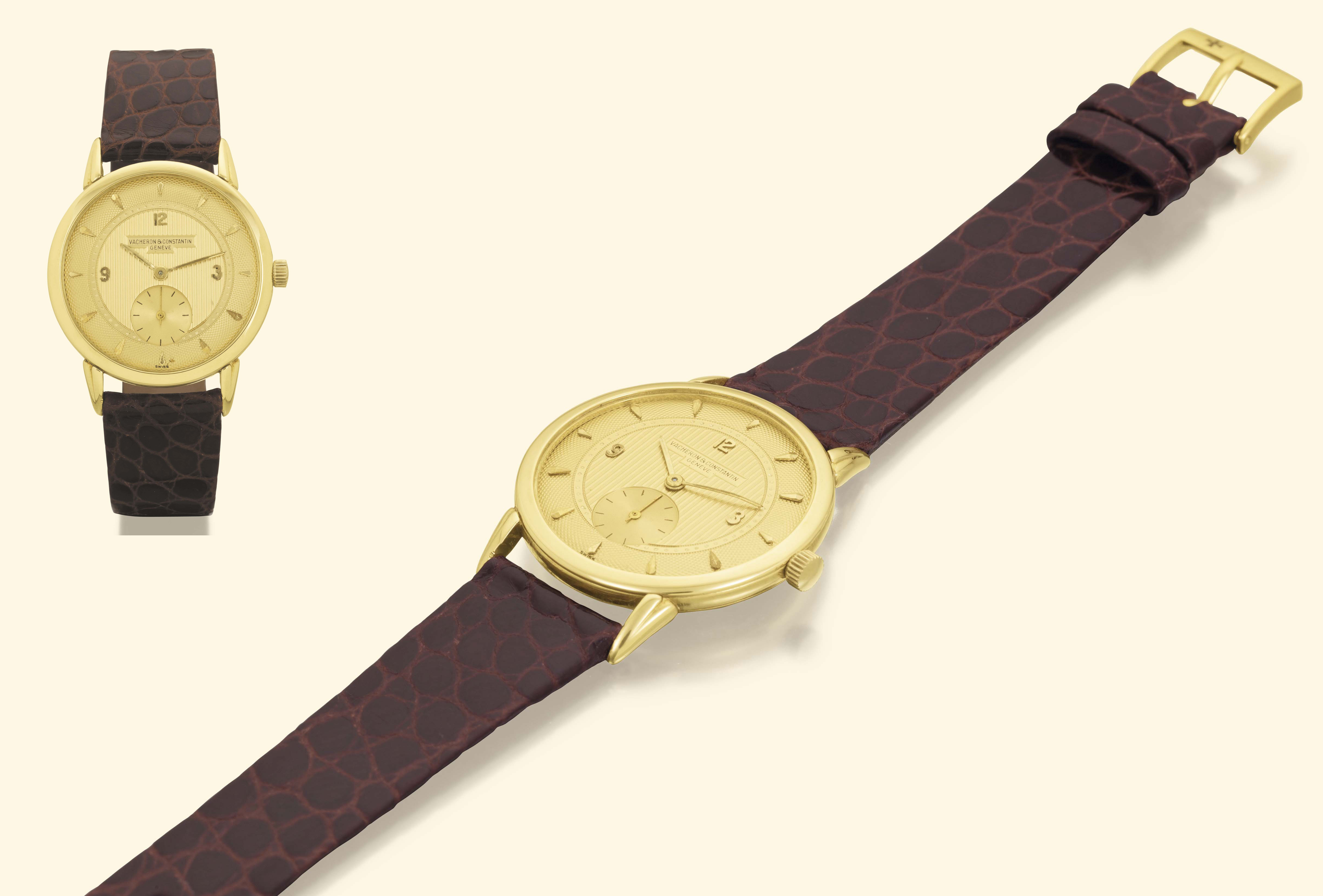 Vacheron & Constantin, Geneve, No. 522565, case No. 345990, Ref. 4881. Made in 1955. Very fine and rare, 18K yellow gold gentleman?s wristwatch. Accompanied by a yellow gold Vacheron Constantin buckle and a Certificate of Authenticity.