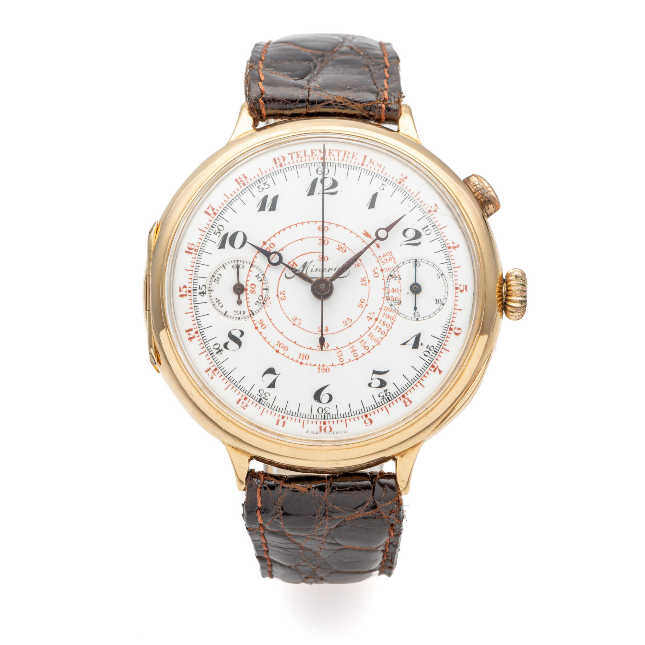 MINERVA, OVERSIZE SINGLE BUTTON CHRONOGRAPH, YELLOW GOLD