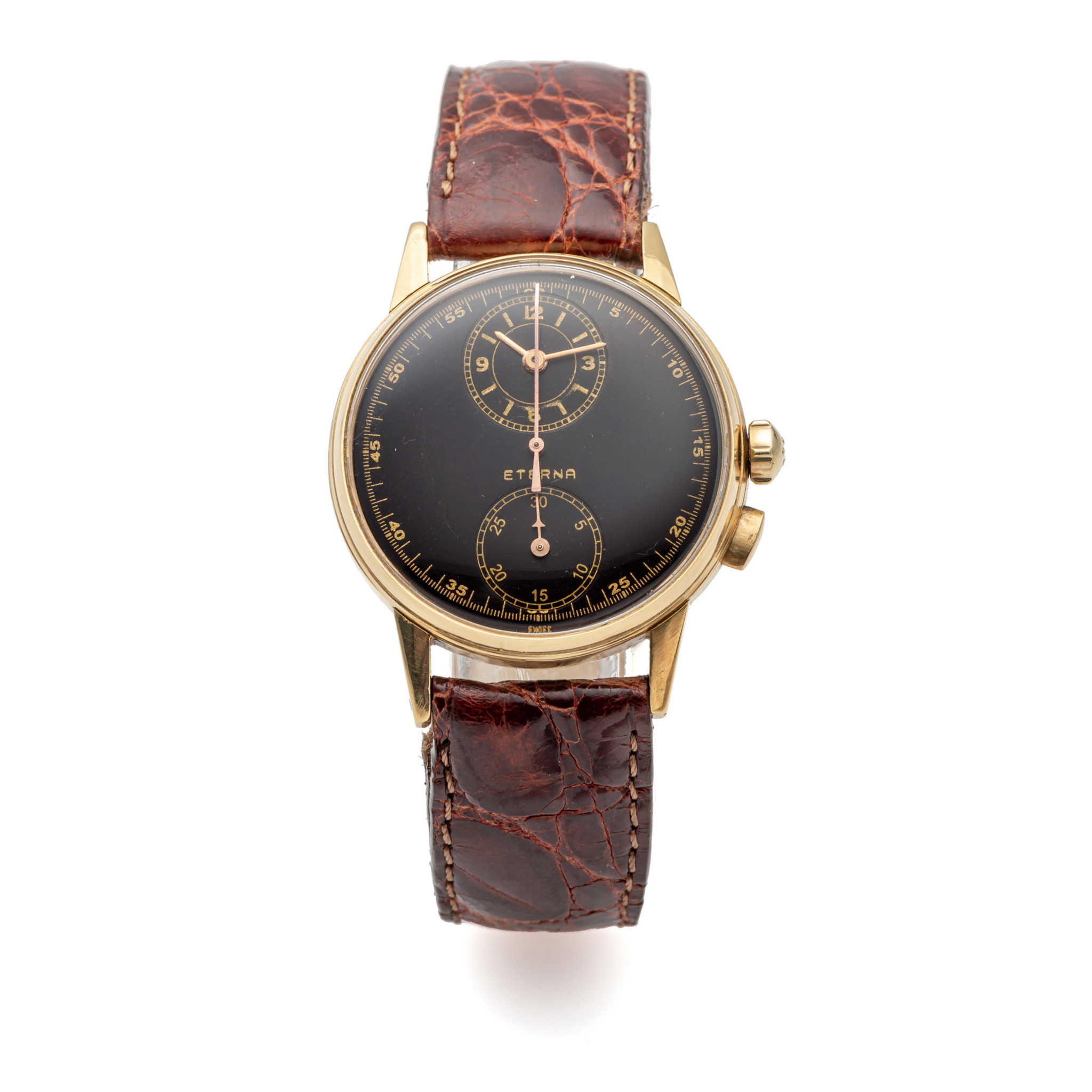 ETERNA, REGULATOR STYLE SINGLE BUTTON CHRONOGRAPH, GOLD