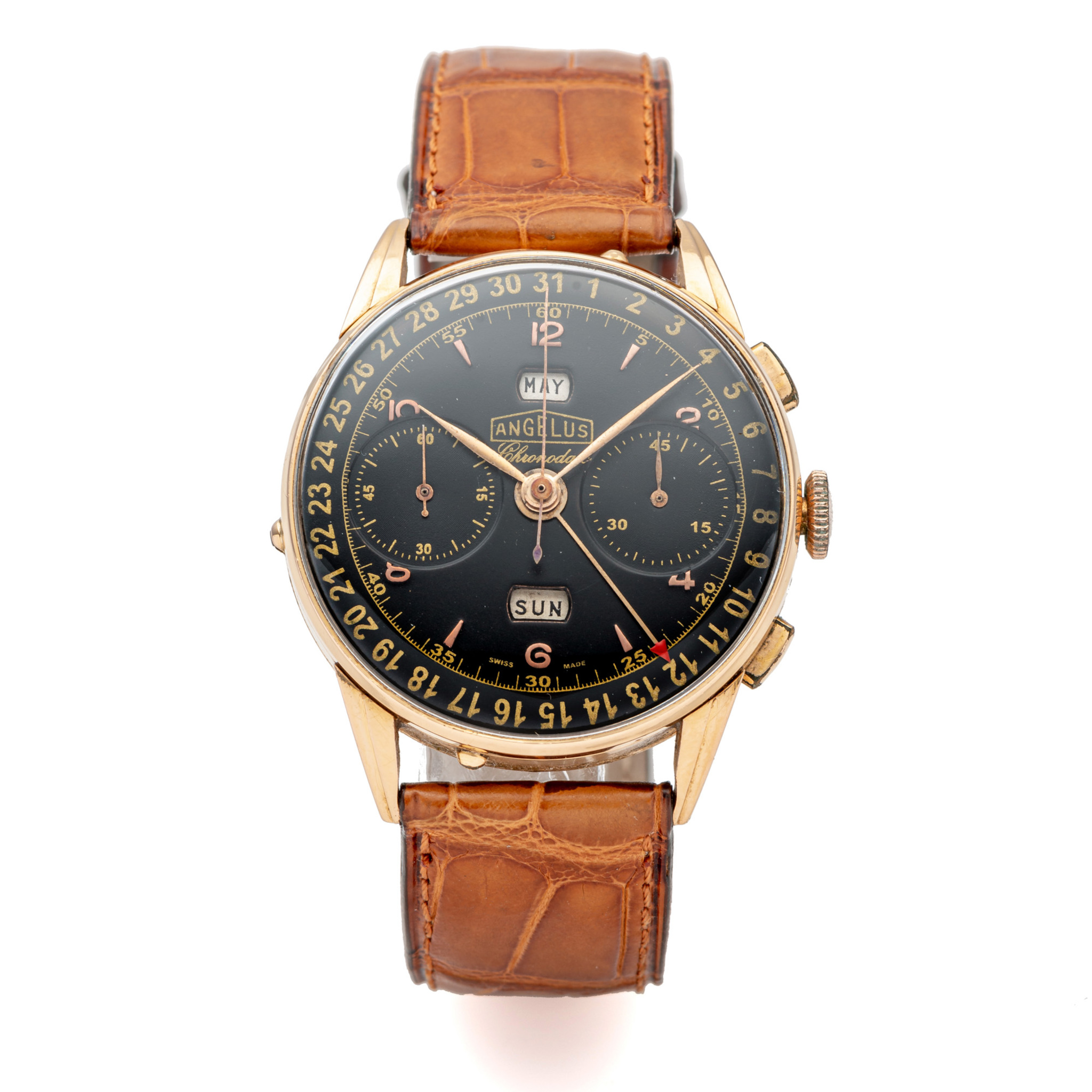 ANGELUS, REF. 536G15, CHRONODATO, BLACK DIAL, YELLOW GOLD