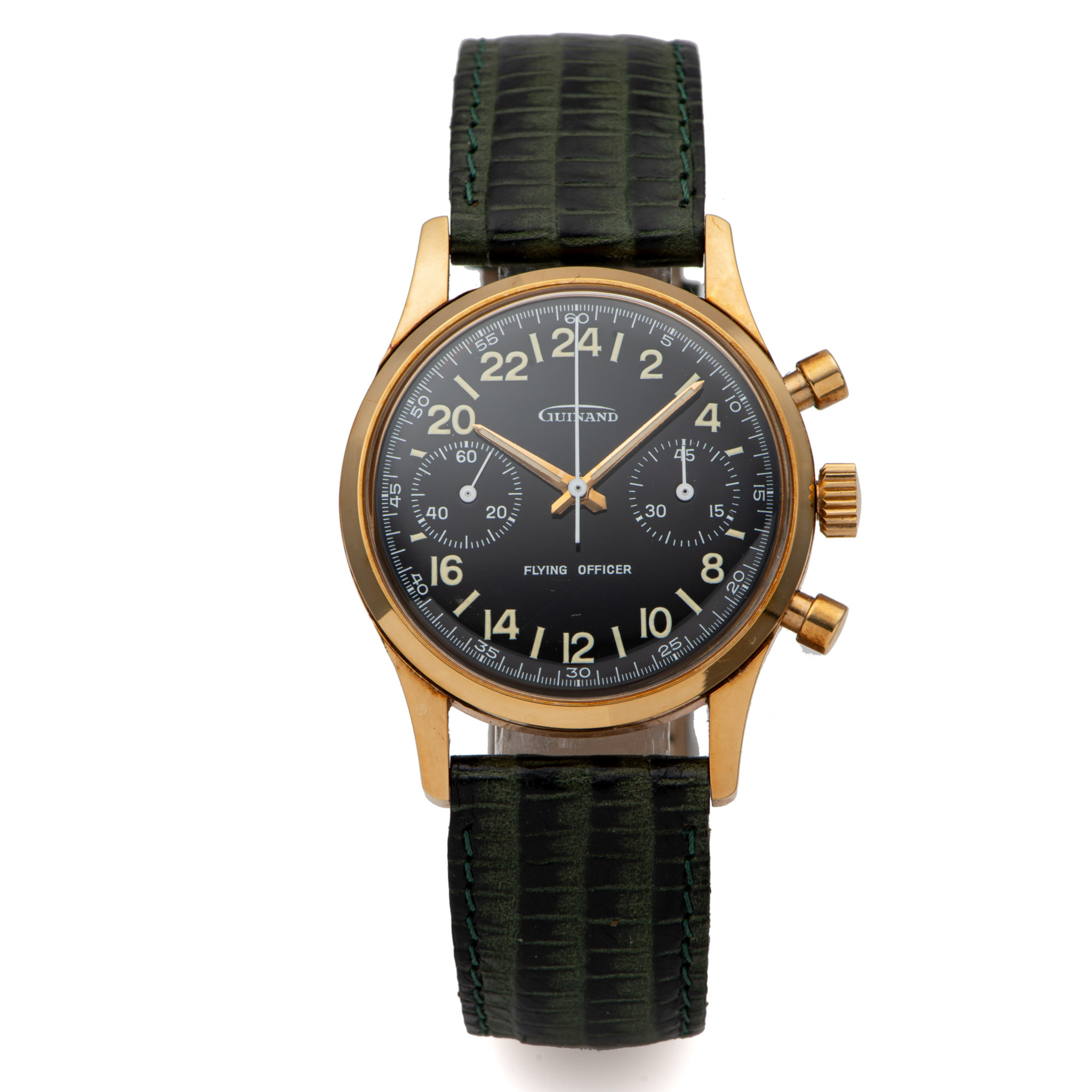 GUINAND, FLYING OFFICER, 24-HOUR BLACK DIAL, GOLD PLATED