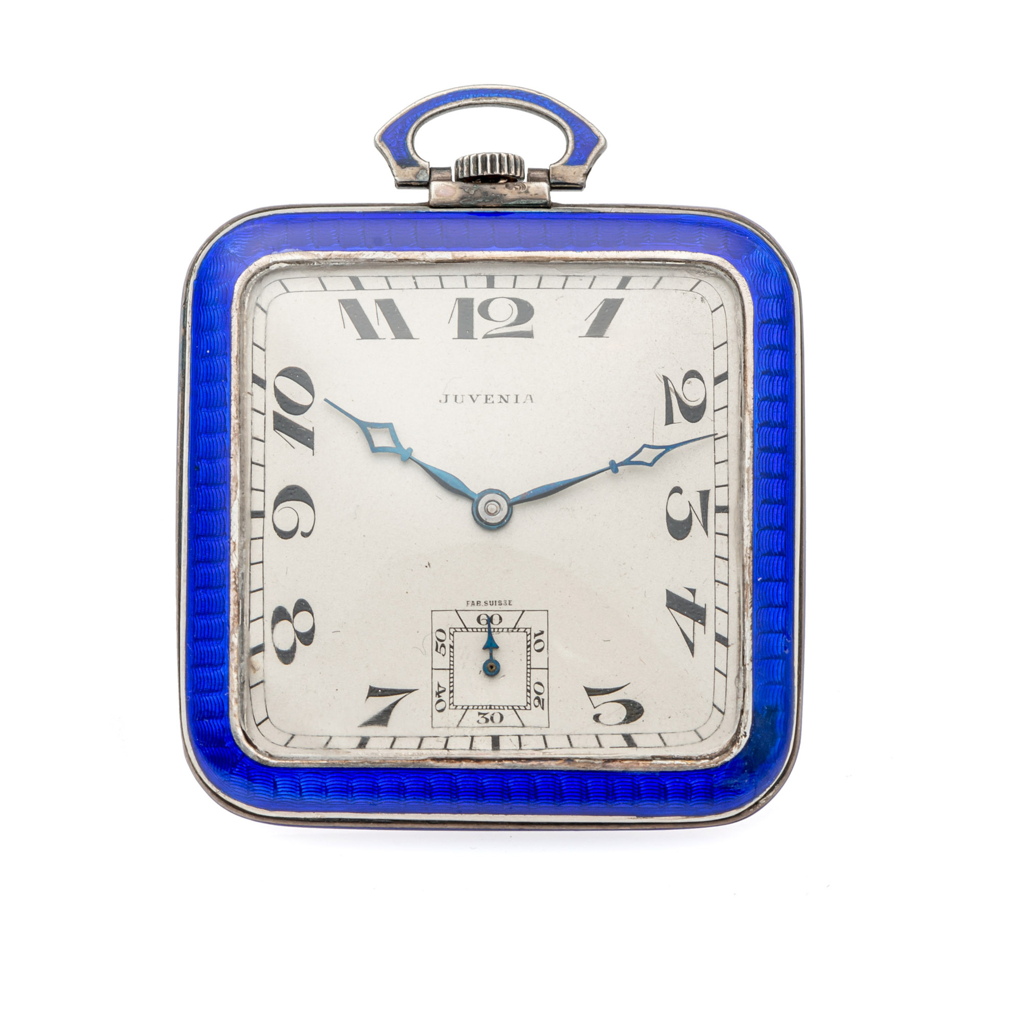 JUVENIA, ART DECO BLUE GUILLOCHE ENAMEL, STERLING SILVER