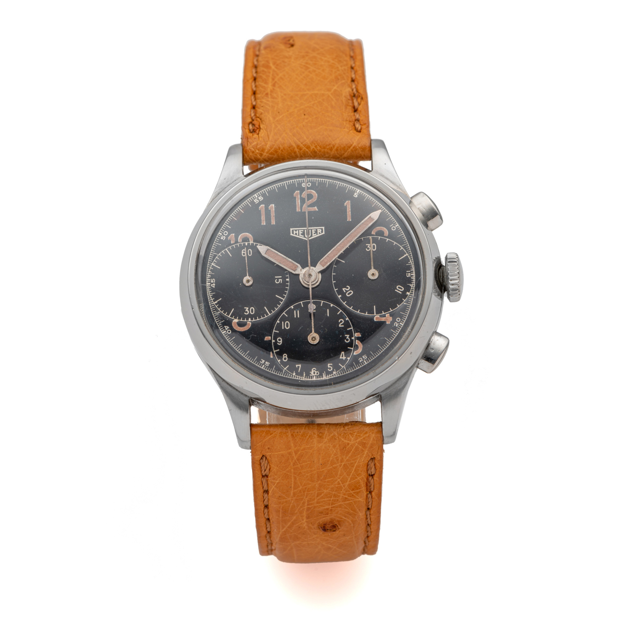 HEUER, REF. 345, CHRONOGRAPH, BLACK DIAL, STEEL