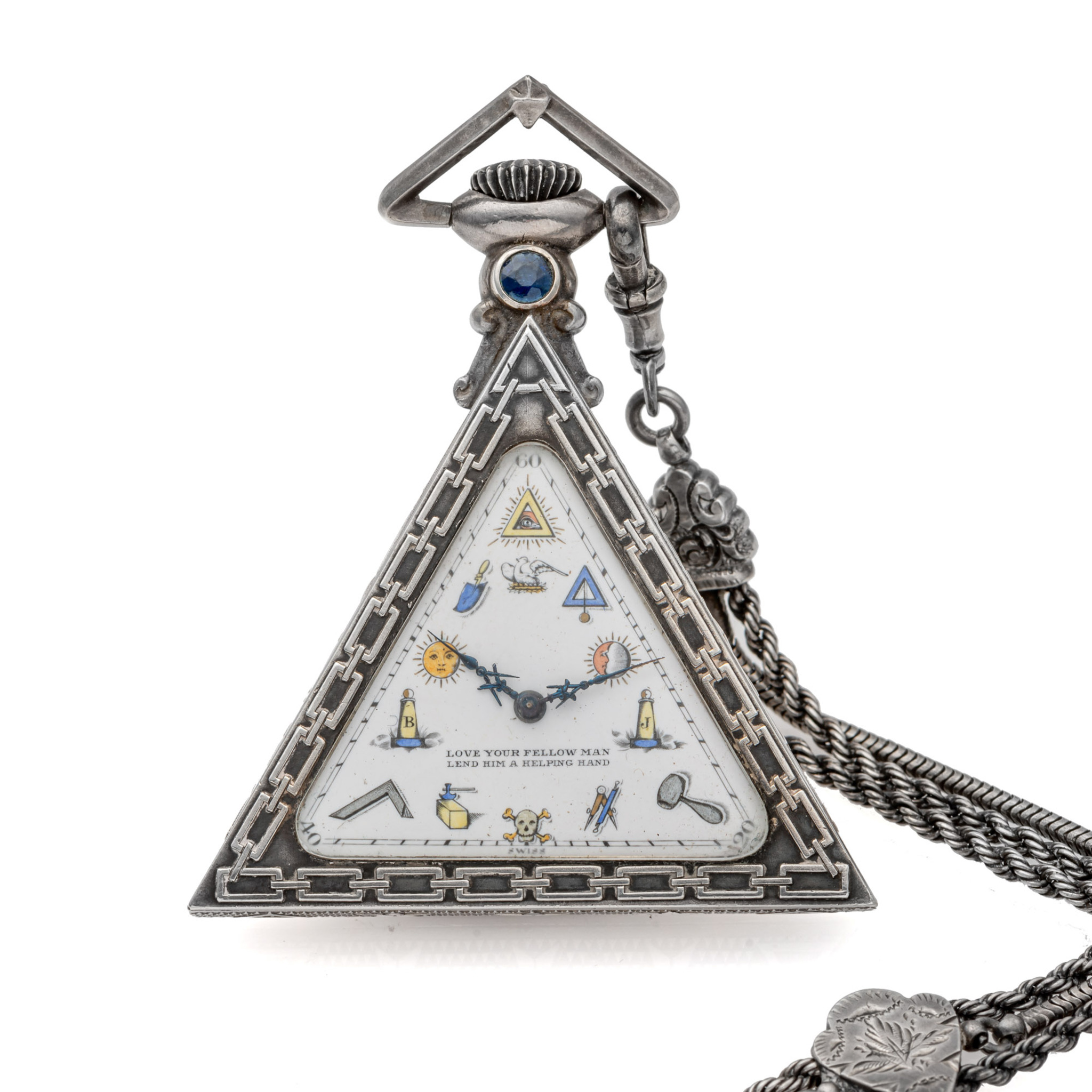 TEMPOR WATCH & CO. SILVER MASONIC POCKET WATCH