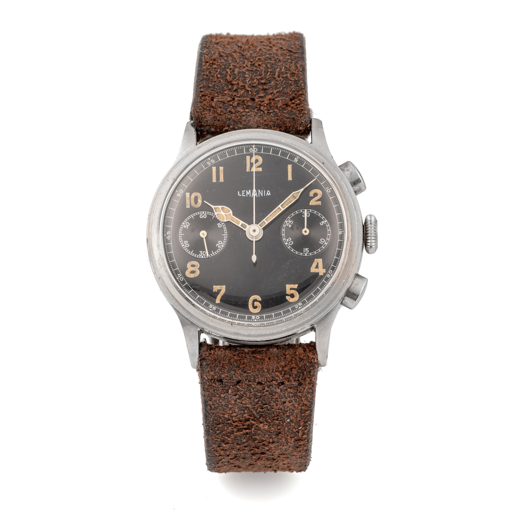 LEMANIA, BLACK DIAL, CHRONOGRAPH STEEL
