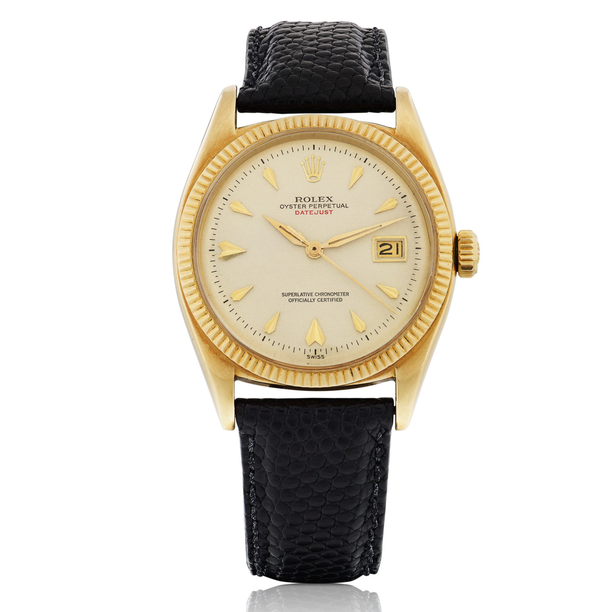 ROLEX, REF. 6605, RED DATEJUST, YELLOW GOLD