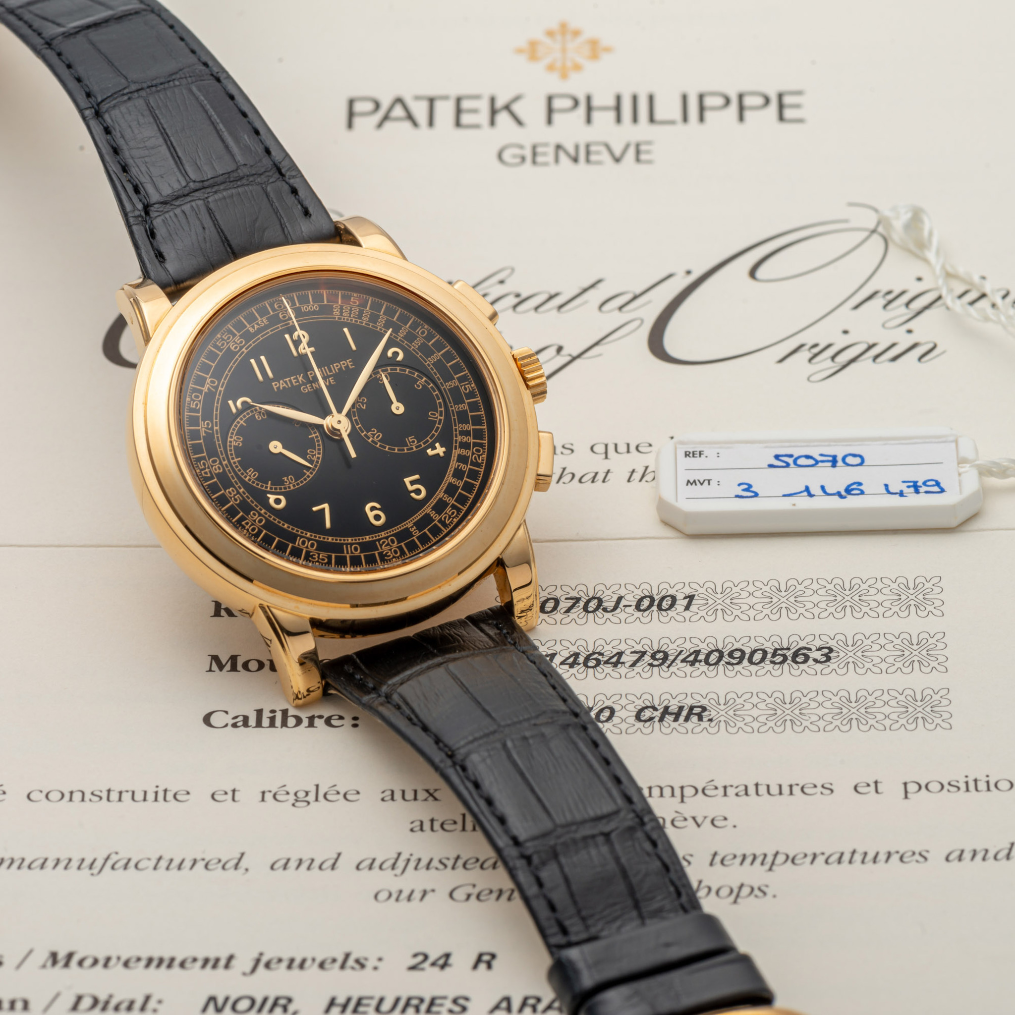 PATEK PHILIPPE, REF. 5070 CHRONOGRAPH, BLACK DIAL, YELLOW GOLD, AS NEW
