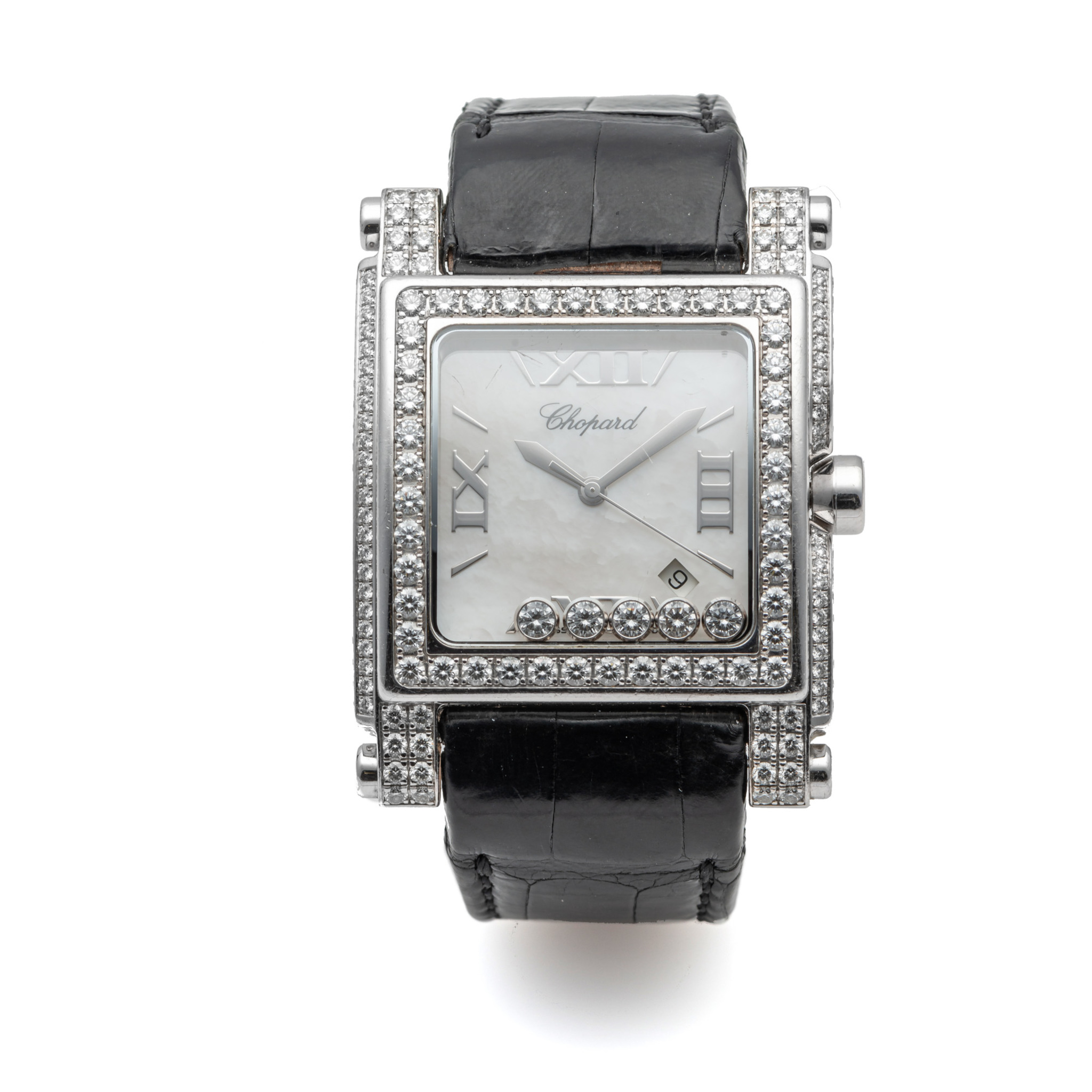 CHOPARD, REF. 283571-1001, HAPPY SPORT SQUARE II, DIAMOND CASE AND BEZEL, WHITE GOLD