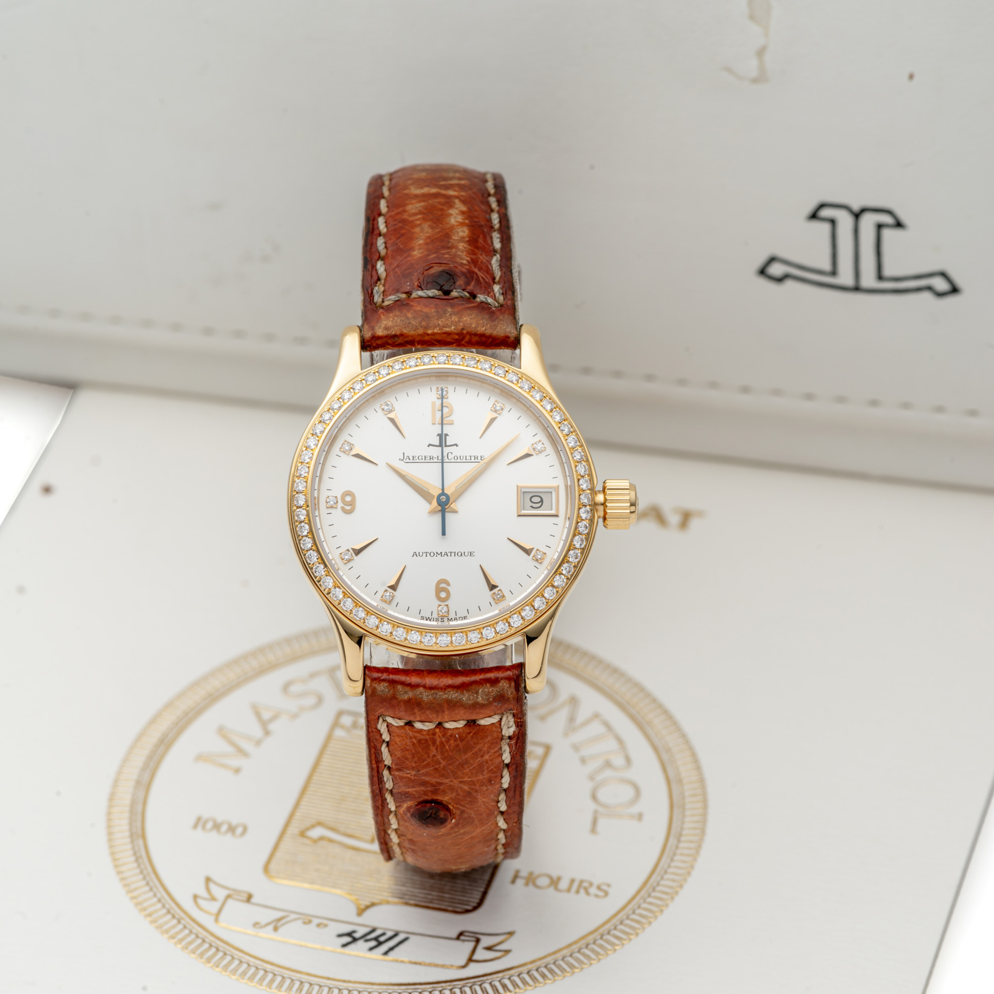 JAEGER LECOULTRE, REF. 143.142.602, MASTER CONTROL LADY, DIAMOND BEZEL & INDEXES, YELLOW GOLD