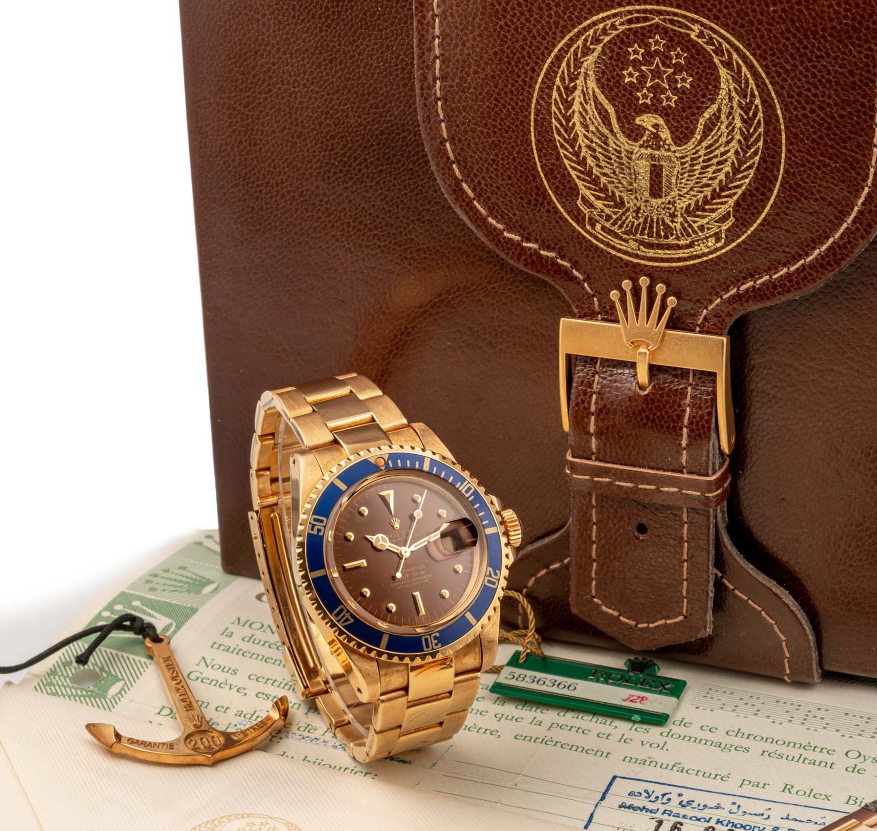 ROLEX, REF.1680, SUBMARINER, “ARABIC” TROPICAL DIAL FULL SET , YELLOW GOLD