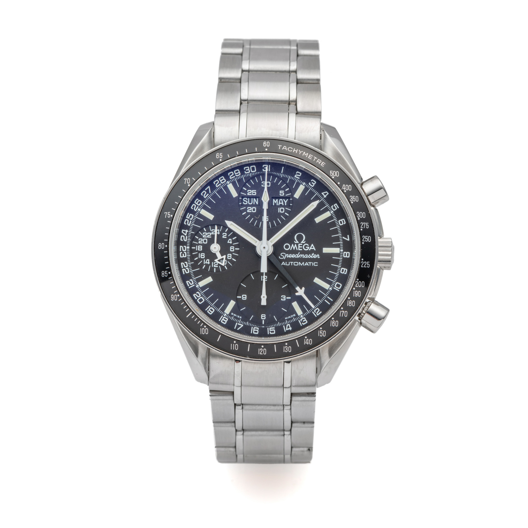 OMEGA, REF. 375.0084, SPEEDMASTER REDUCED, TRIPLE DATE CHRONOGRAPH WITH 24-HOUR INDICATOR