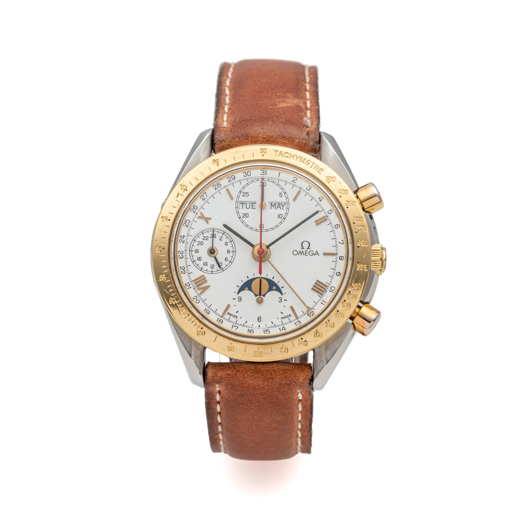 OMEGA, REF. 175. 0034, SPEEDMASTER REDUCED, TRIPLE DATE CHRONOGRAPH WITH 24-HOUR INDICATOR AND MOONPHASE