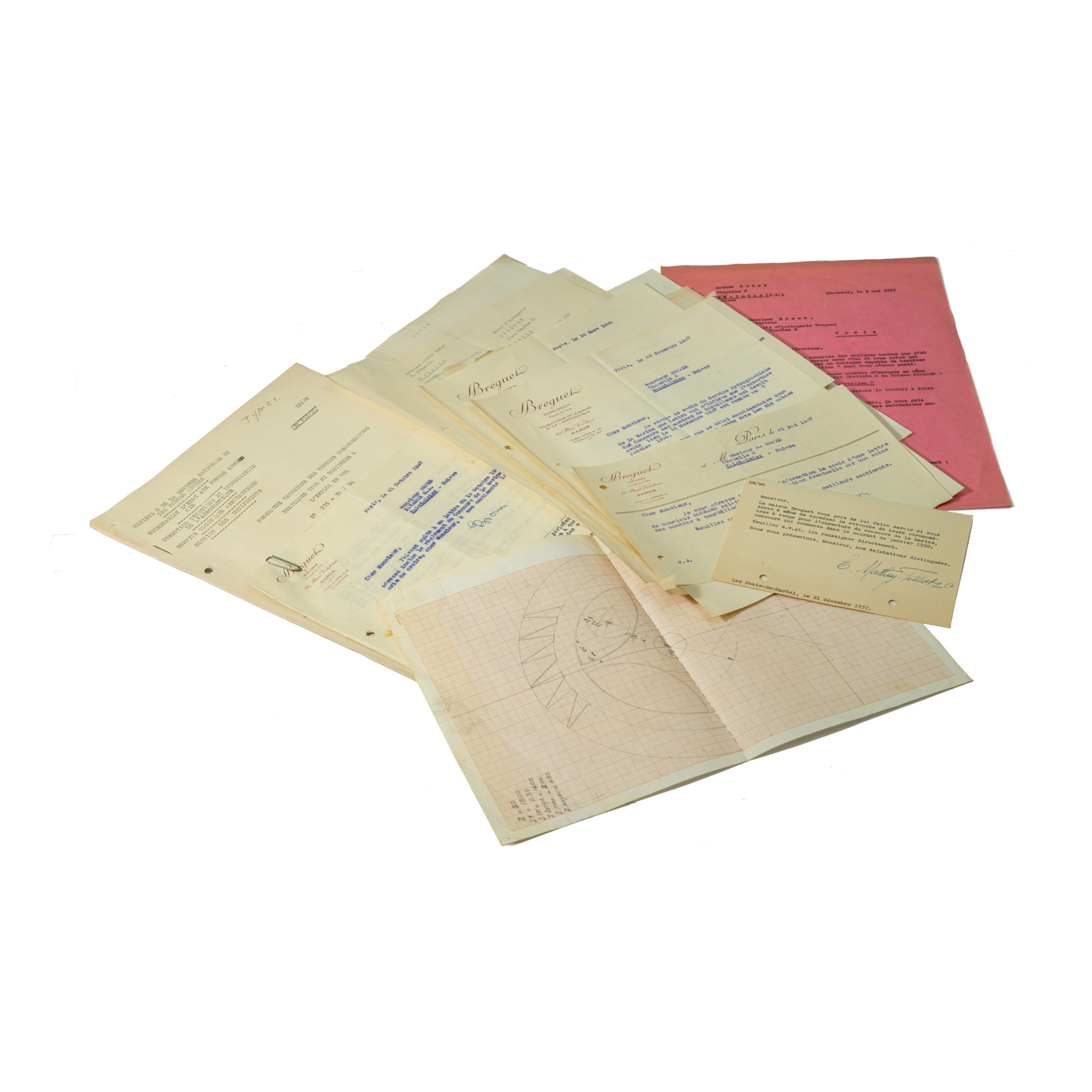 BREGUET, CORRESPONDANCE BETWEEN NIVAROX AND BREGUET AND A TECHNICAL PROGRAM DETAILING THE CHARACTERISTICS OF THE TYPE XXI