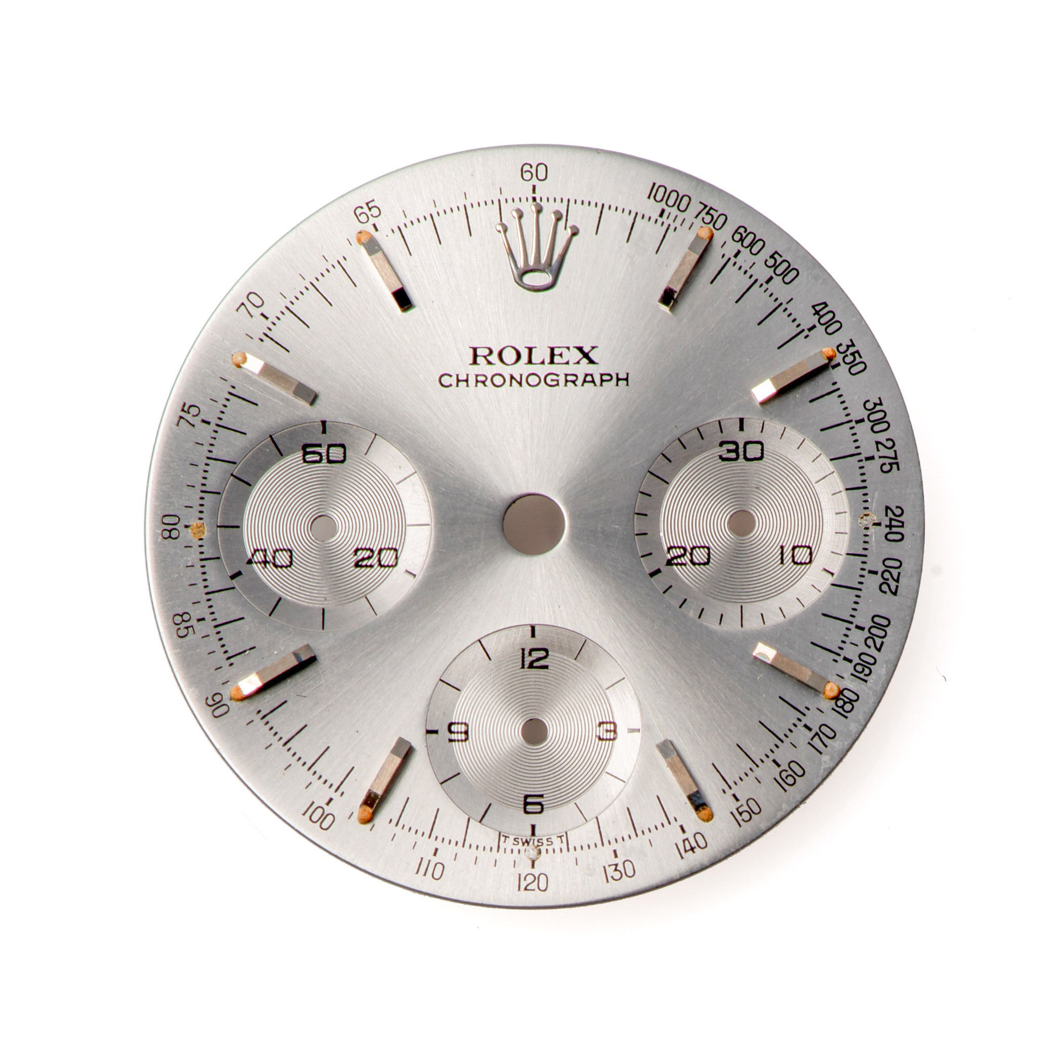 ROLEX DIAL, REF. 6238, CHRONOGRAPHE, SILVER, STEEL INDEXES