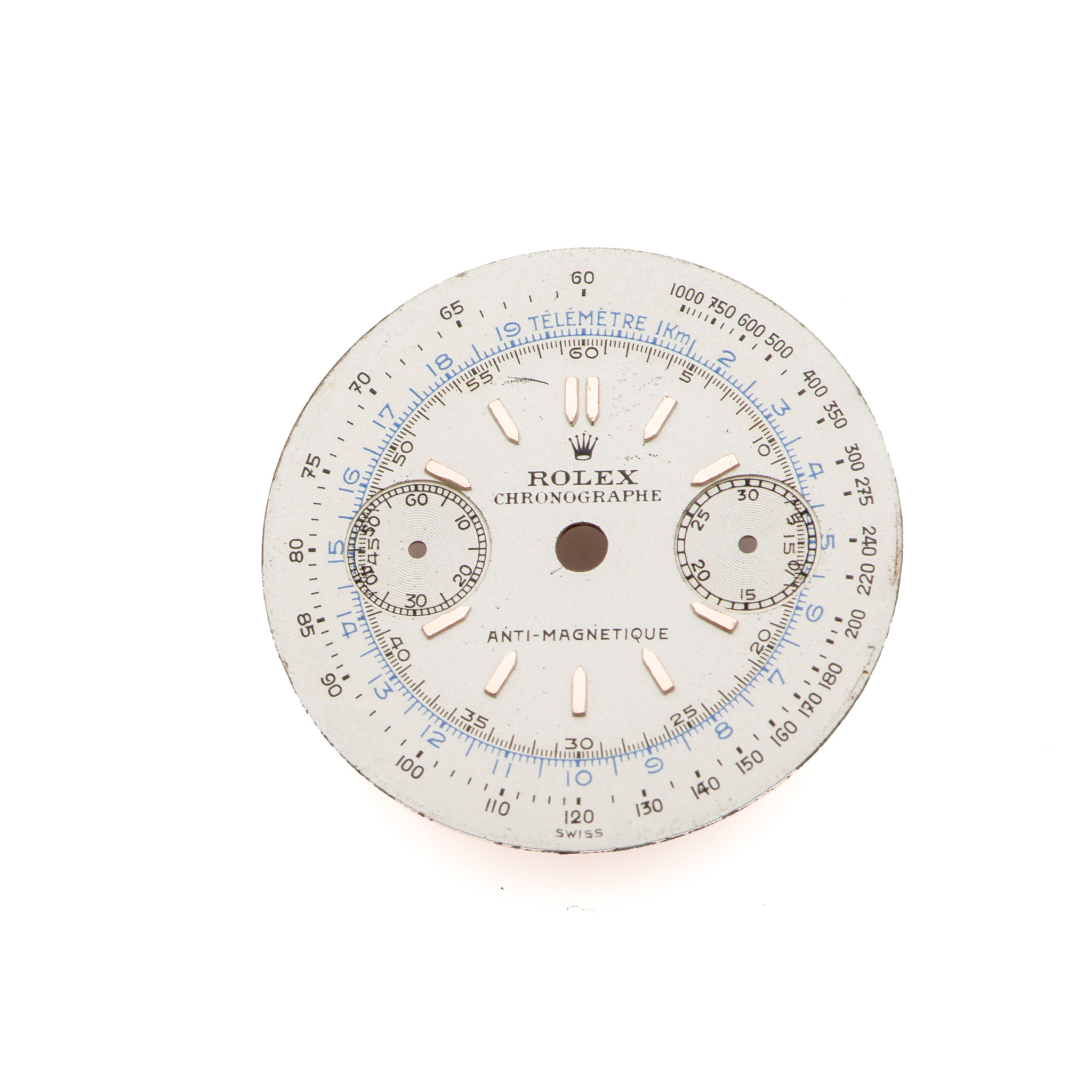 ROLEX DIAL, REF. 3055, PICCOLO, SILVER, GOLD INDEXES