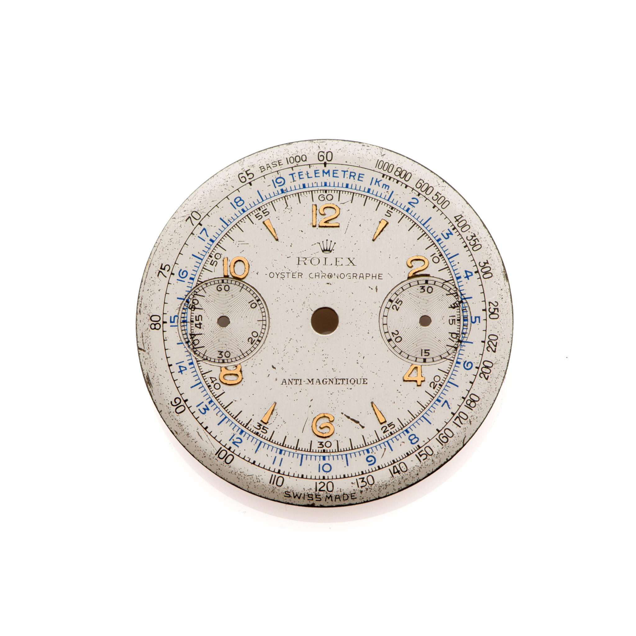 ROLEX DIAL, OYSTER CHRONOGRAPHE, ANTIAMGNETIQUE, SILVER, YELLOW GOLD INDEXES