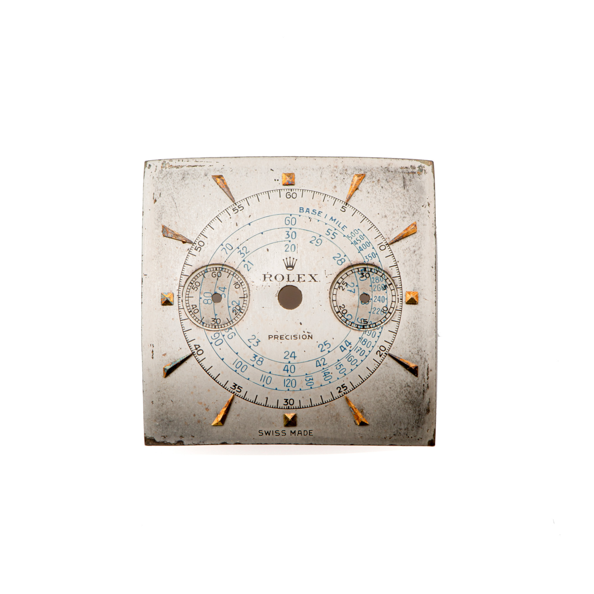 ROLEX DIAL, REF. 8206, SO CALLED GABUS CHRONOGRAPH, SILVER, YELLOW GOLD INDEXES