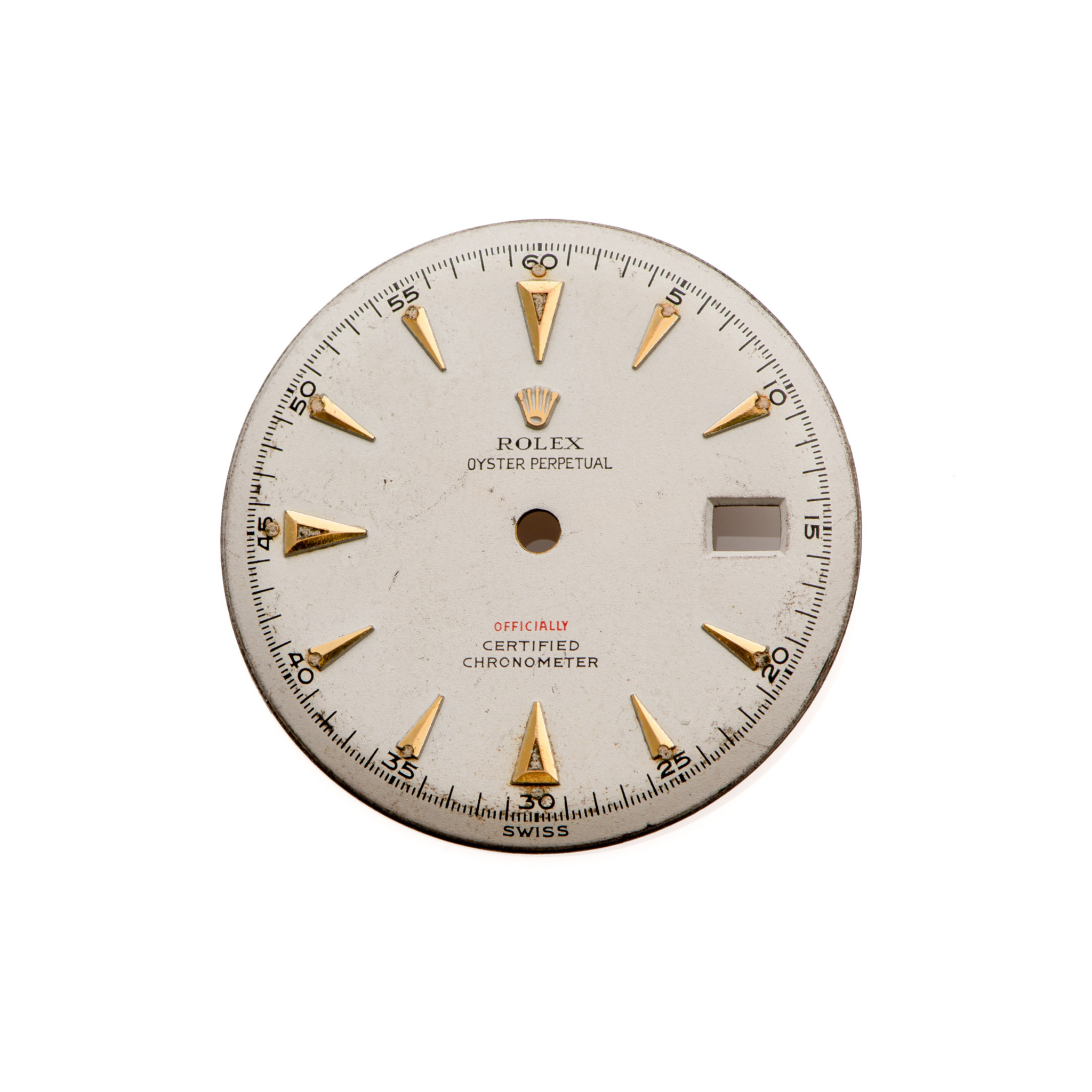 ROLEX DIAL, OYSTER PERPETUAL, RED OFFICIALLY, YELLOW GOLD INDEXES