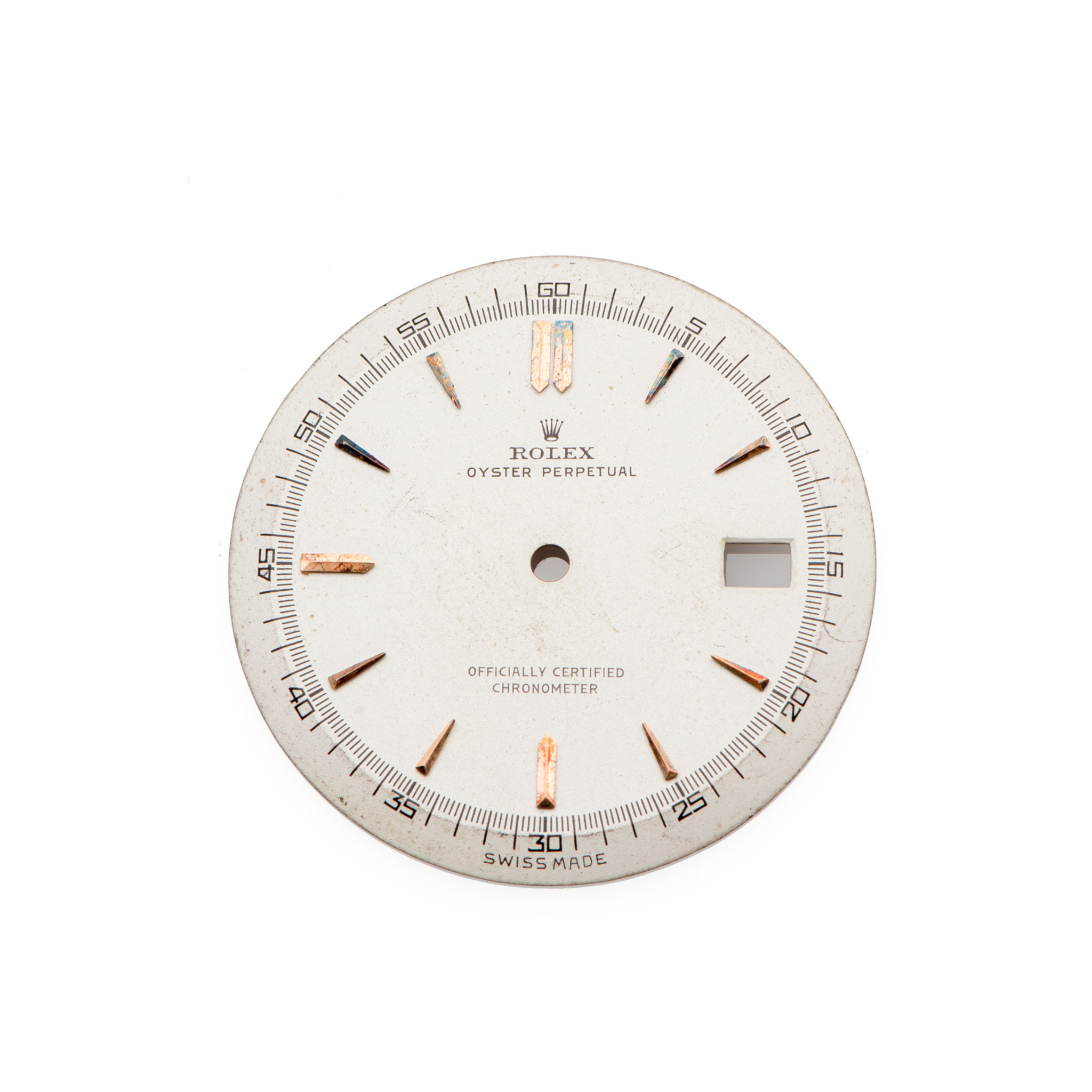 ROLEX DIAL, OYSTER PERPETUAL, SILVER, PINK GOLD INDEXES