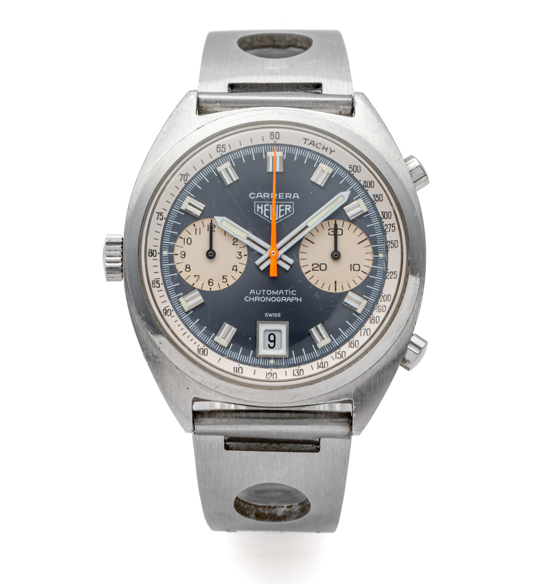 HEUER, REF. 1153, CARRERA LEFTHANDED, BLUE DIAL, STEEL
