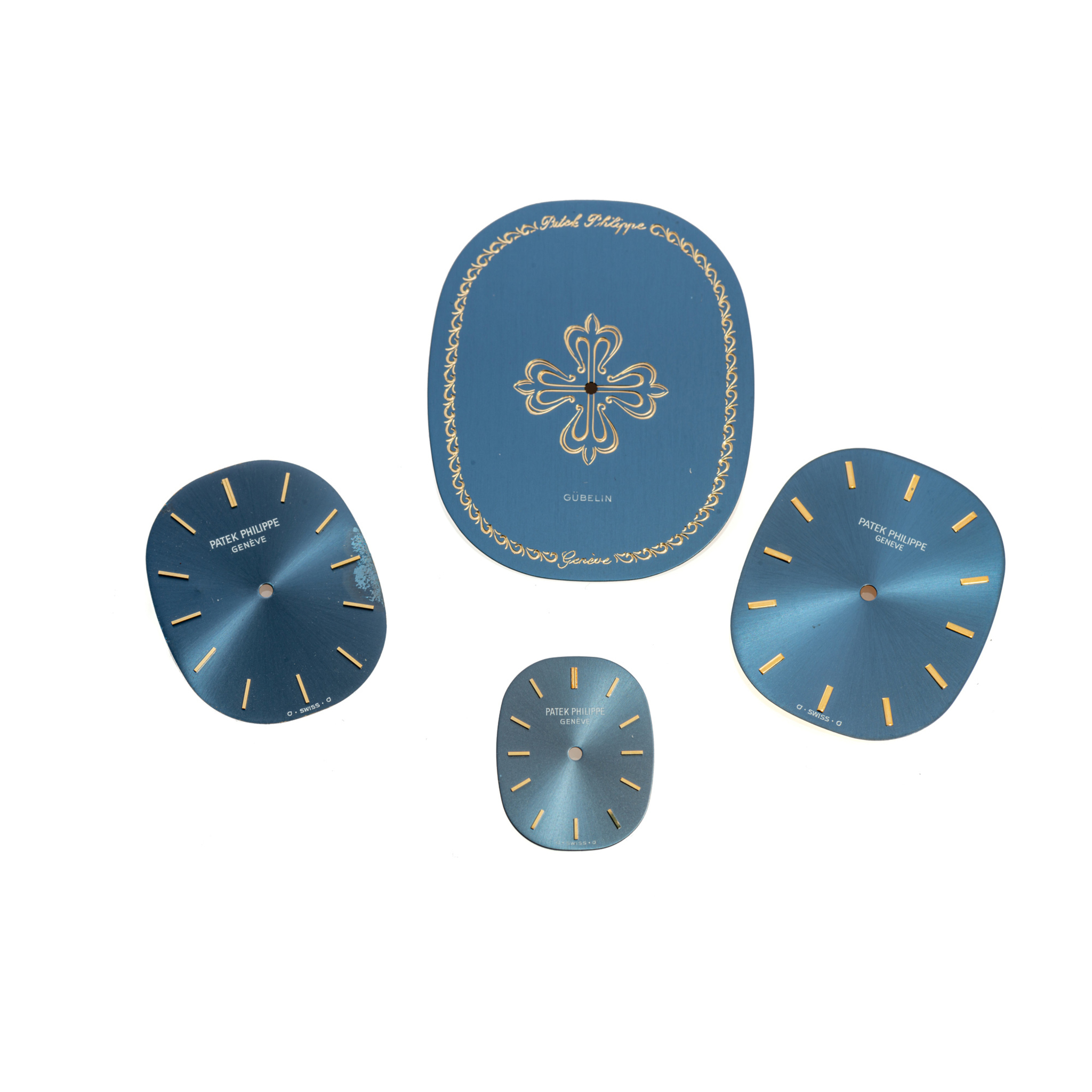 PATEK PHILIPPE, FOUR PATEK ELLIPSE DIALS (3 IN 18K GOLD), YELLOW GOLD INDEXES