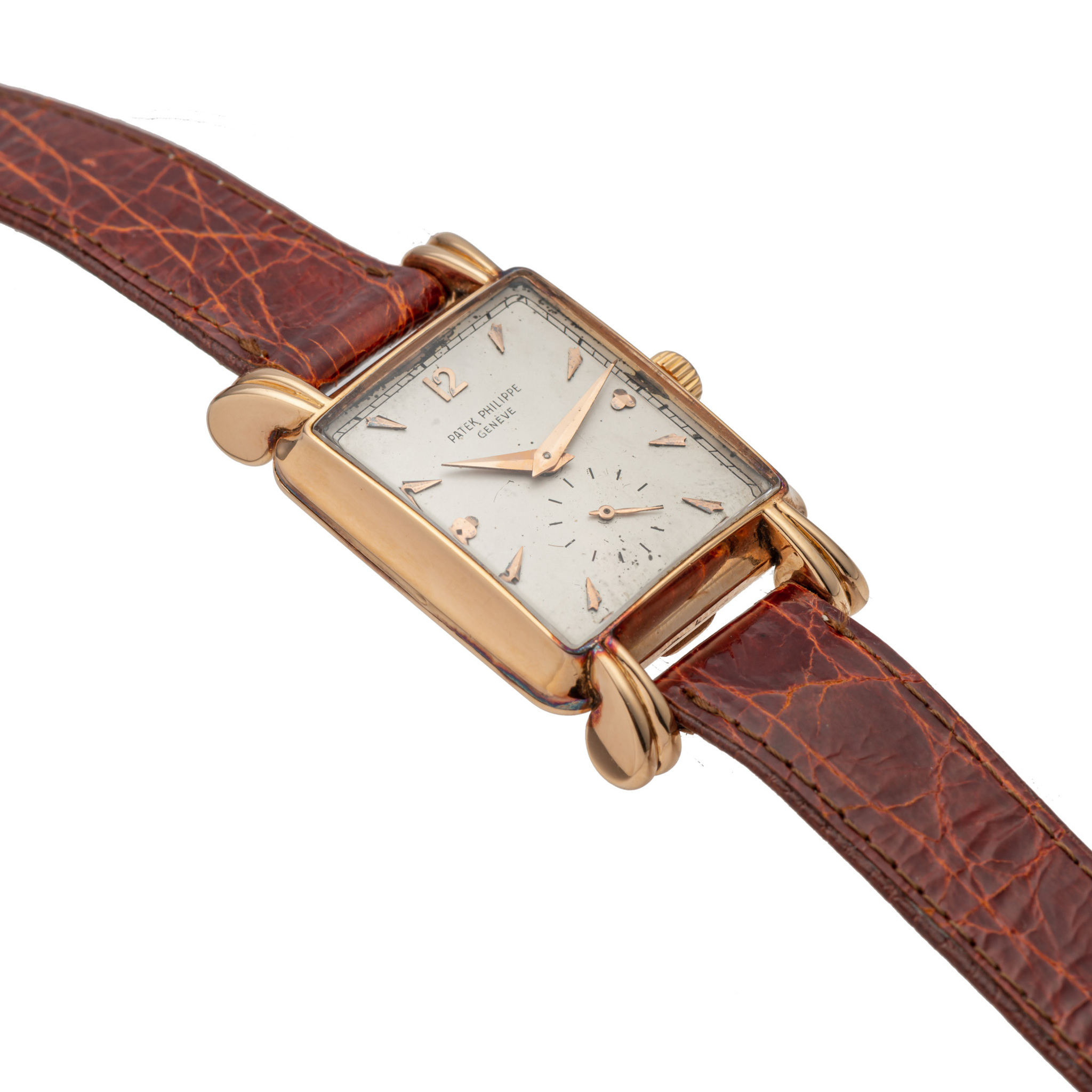 PATEK PHILIPPE REF. 2440, FLUTED OVERHANGING TEARDROP LUGS; 18K PINK GOLD