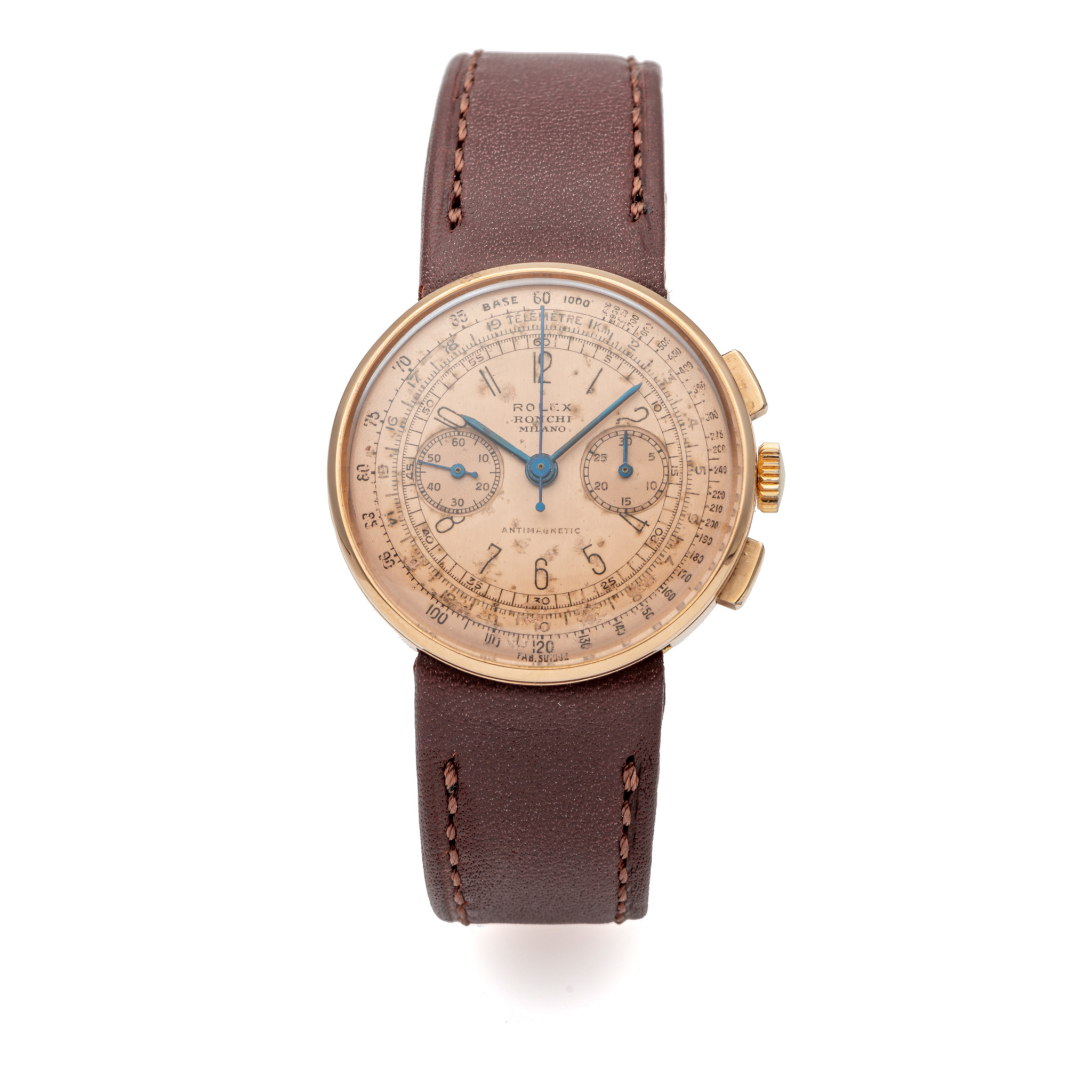 ROLEX, REF. 3233, ANTIMAGNETIC CHRONOGRAPH, RETAILED BY RONCHI, PINK GOLD