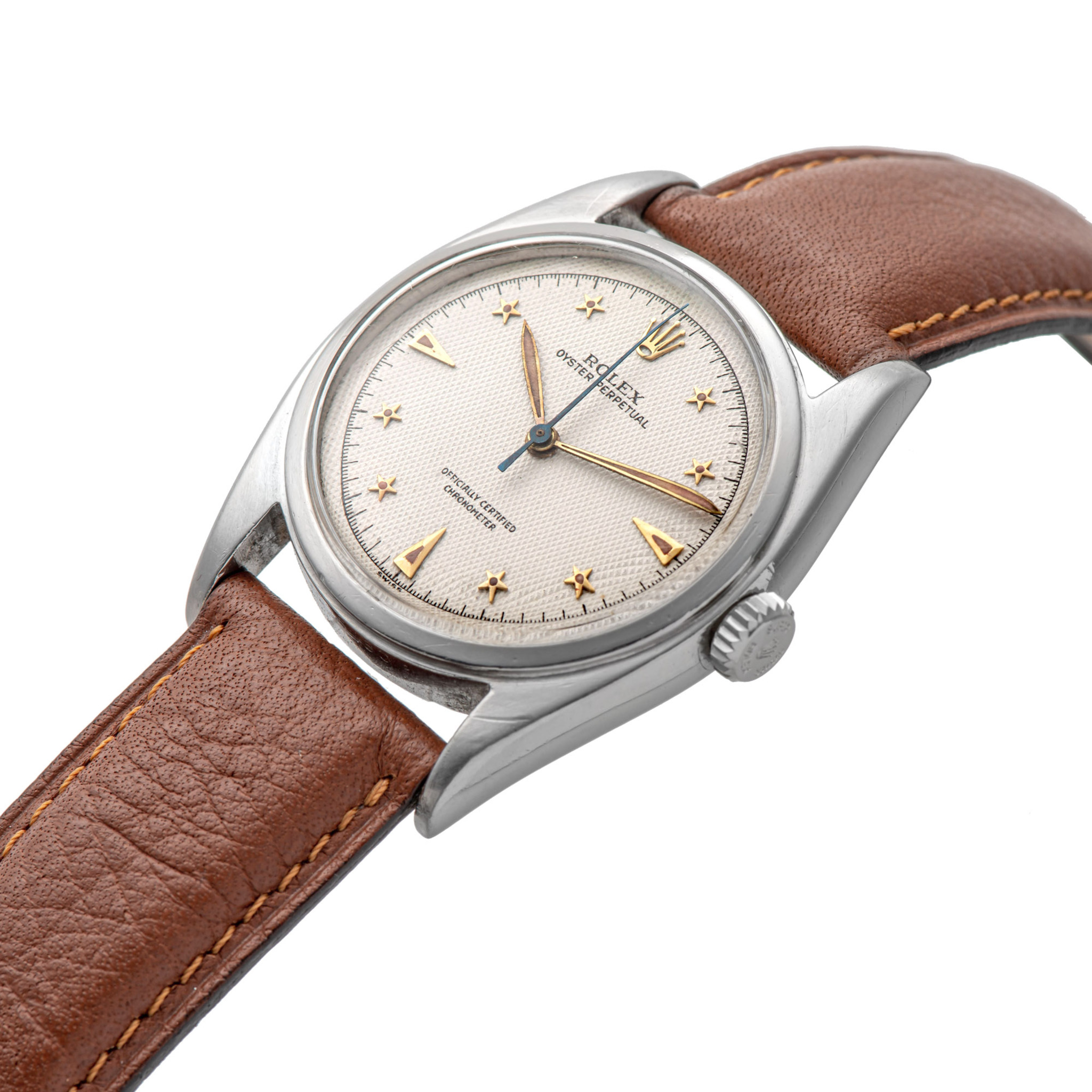 ROLEX, REF. 6098, OYSTER PERPETUAL, HONEYCOMB STAR DIAL, STEEL