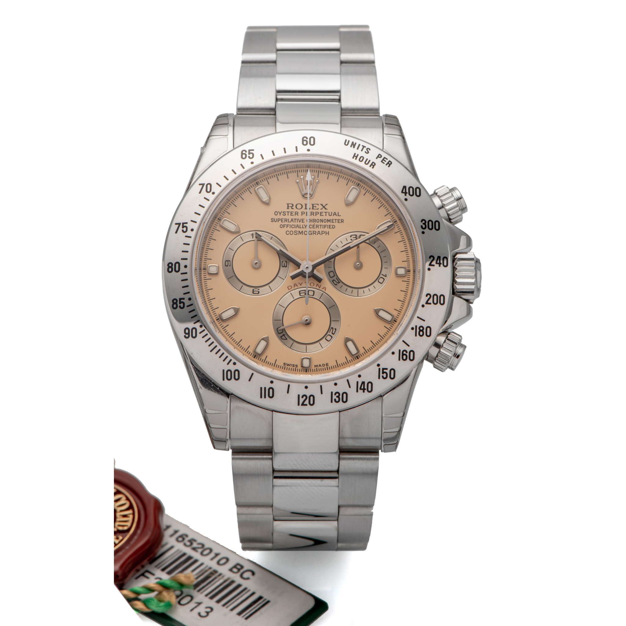 ROLEX, REF. 116520, DAYTONA “BEIGE DIAL” NEW OLD STOCK FULL SET