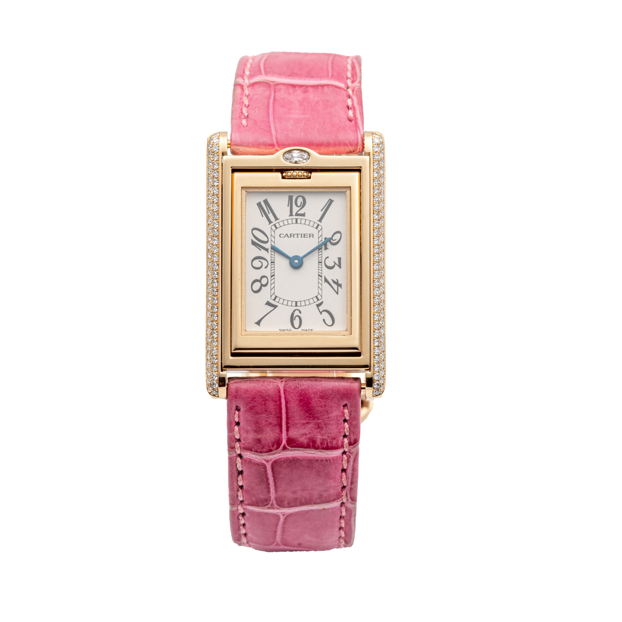 CARTIER, REF. 2506, TANK BASCULANTE, CLOISONNE ENAMEL PARROT LOVERS, DIAMOND BEZEL, NO. 11/20, YELLOW GOLD*