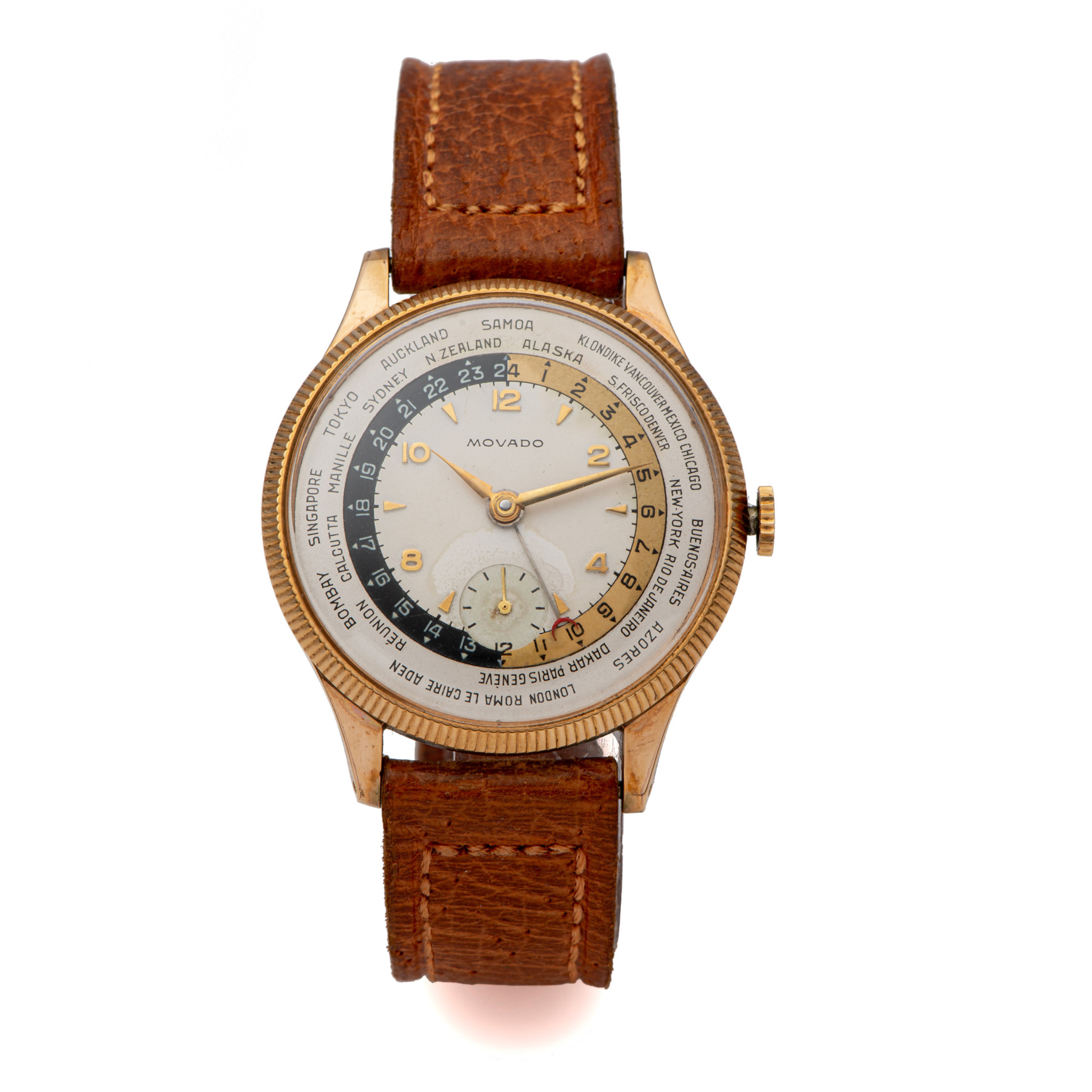 MOVADO, REF. 58149, POLYGRAPH WORLD TIME, GOLD PLATED