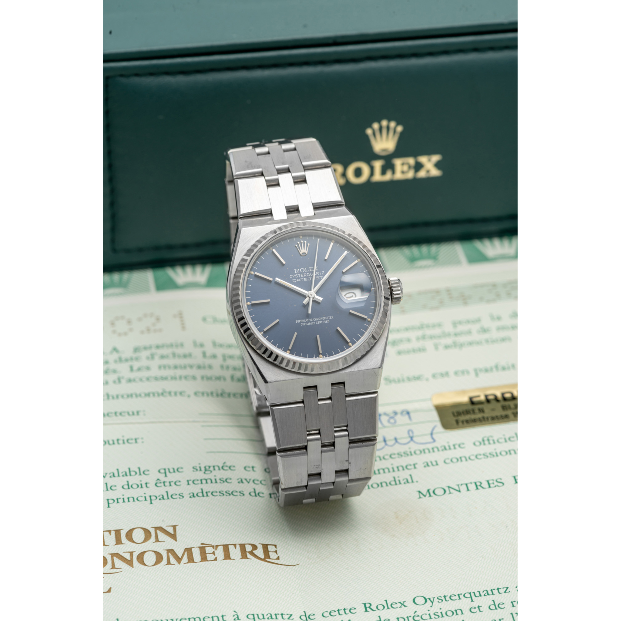 ROLEX, REF. 17014, OYSTERQUARTZ DATEJUST, BLUE DIAL, STEEL