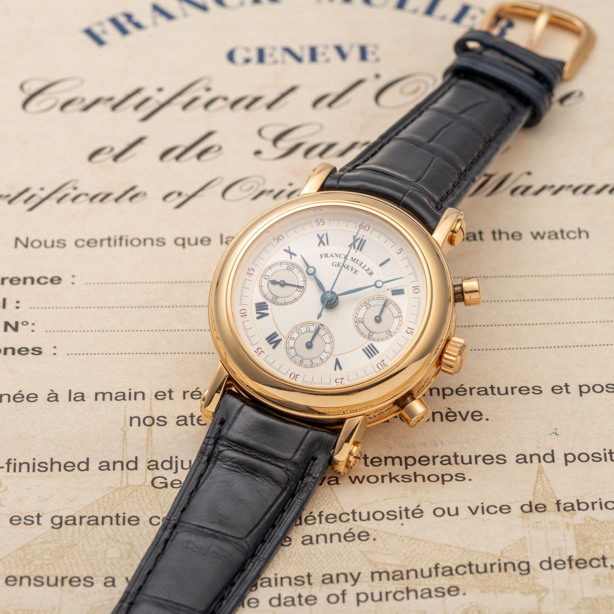 FRANCK MULLER, REF. 7008, CHRONOGRAPHE DOUBLE FACE, NO. 01, YELLOW GOLD